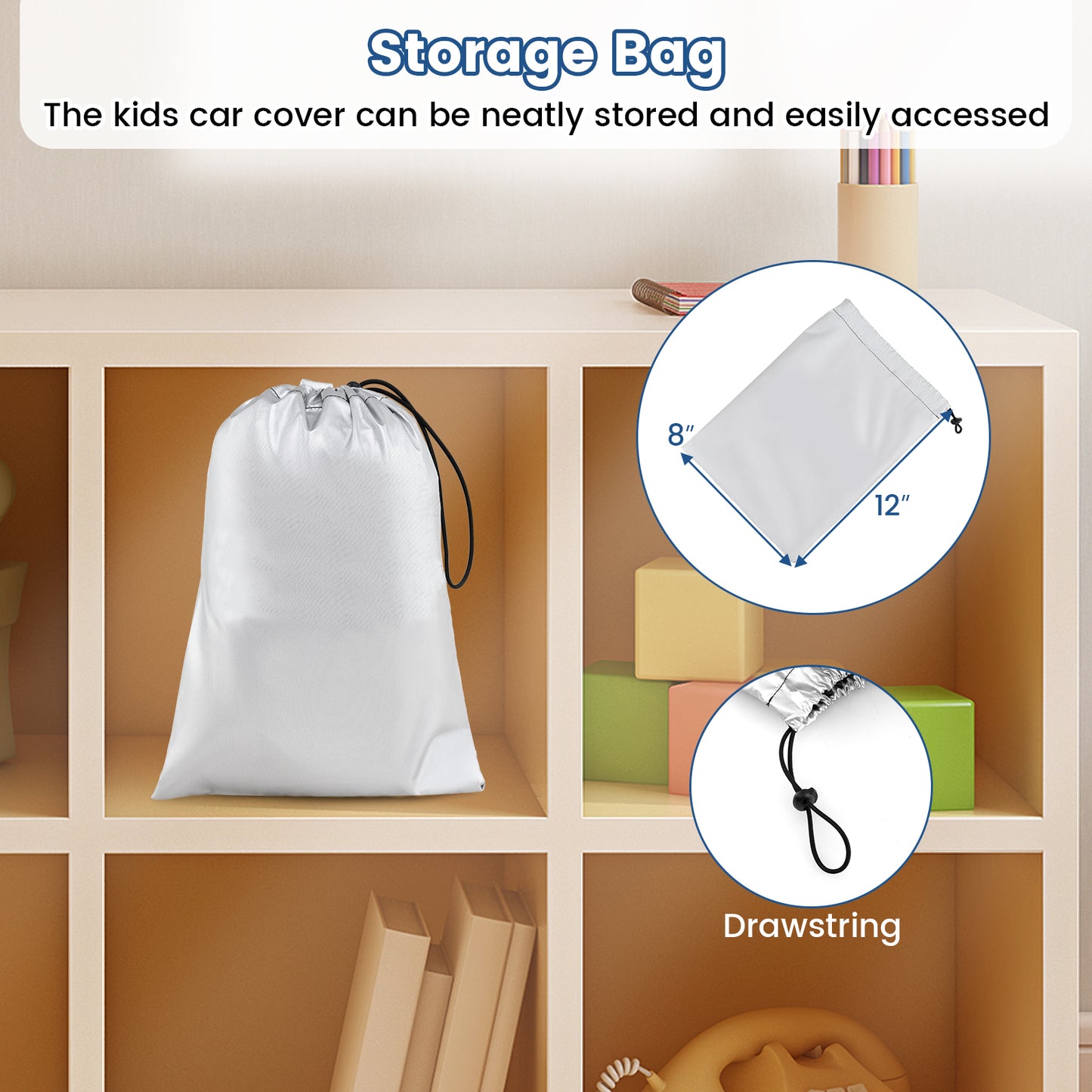 (Only Cover) Kids Car Cover for Power Ride-On Toy Car with Storage Bag Kids Crystal