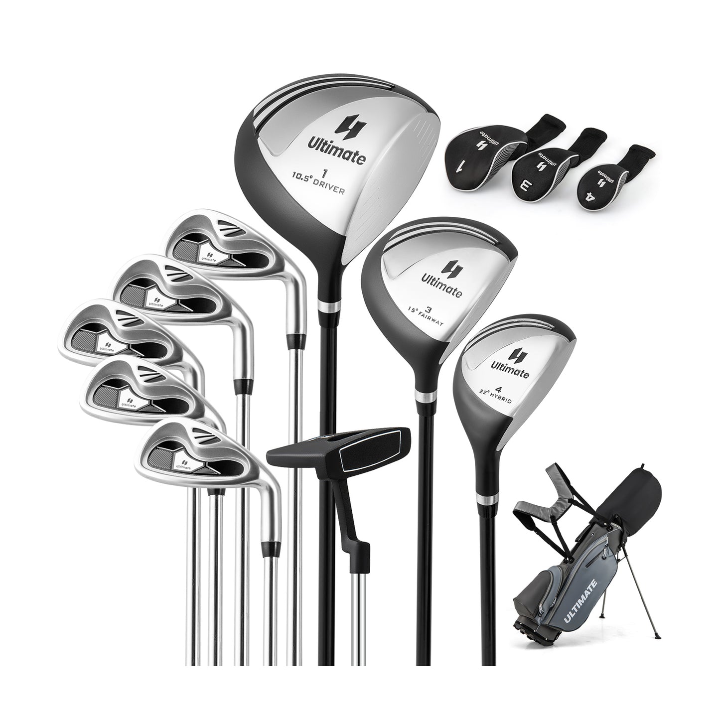 Men’s Profile Complete Golf Club Package Set Includes 10 Pieces-Gray Kids Crystal
