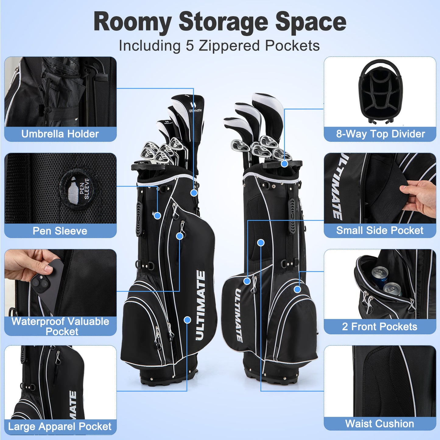 Men’s Profile Complete Golf Club Package Set Includes 10 Pieces-Black Kids Crystal