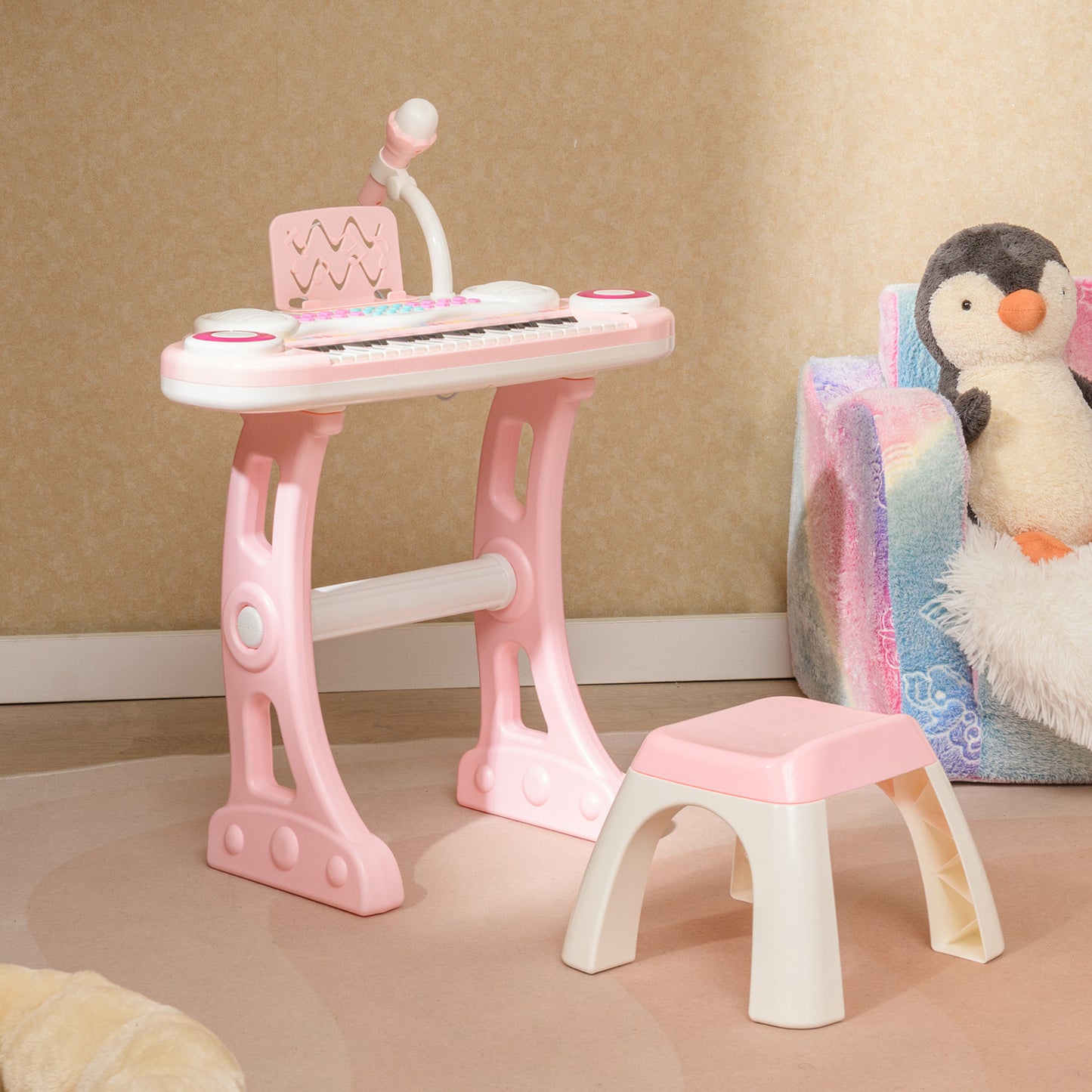 37-key Kids Electronic Piano Keyboard Playset-Pink