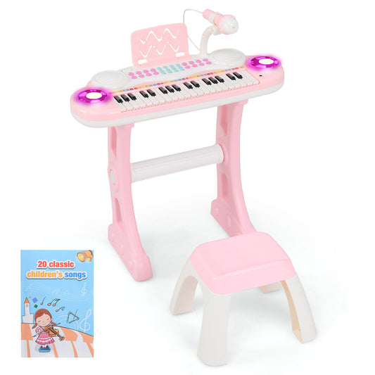 37-key Kids Electronic Piano Keyboard Playset-Pink Kids Crystal