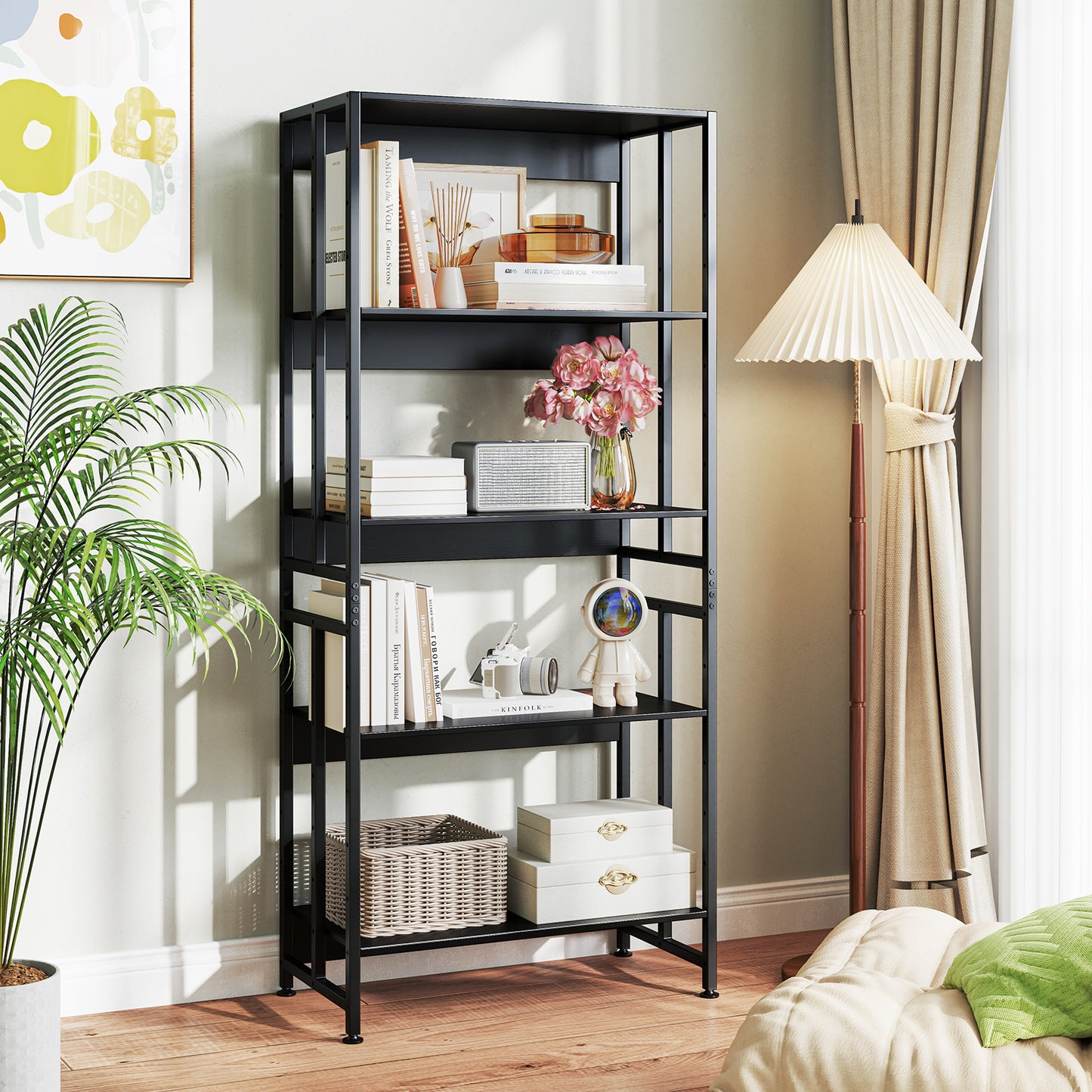 5-Tier Bookshelf with Adjustable and Tiltable Shelves-Black Kids Crystal