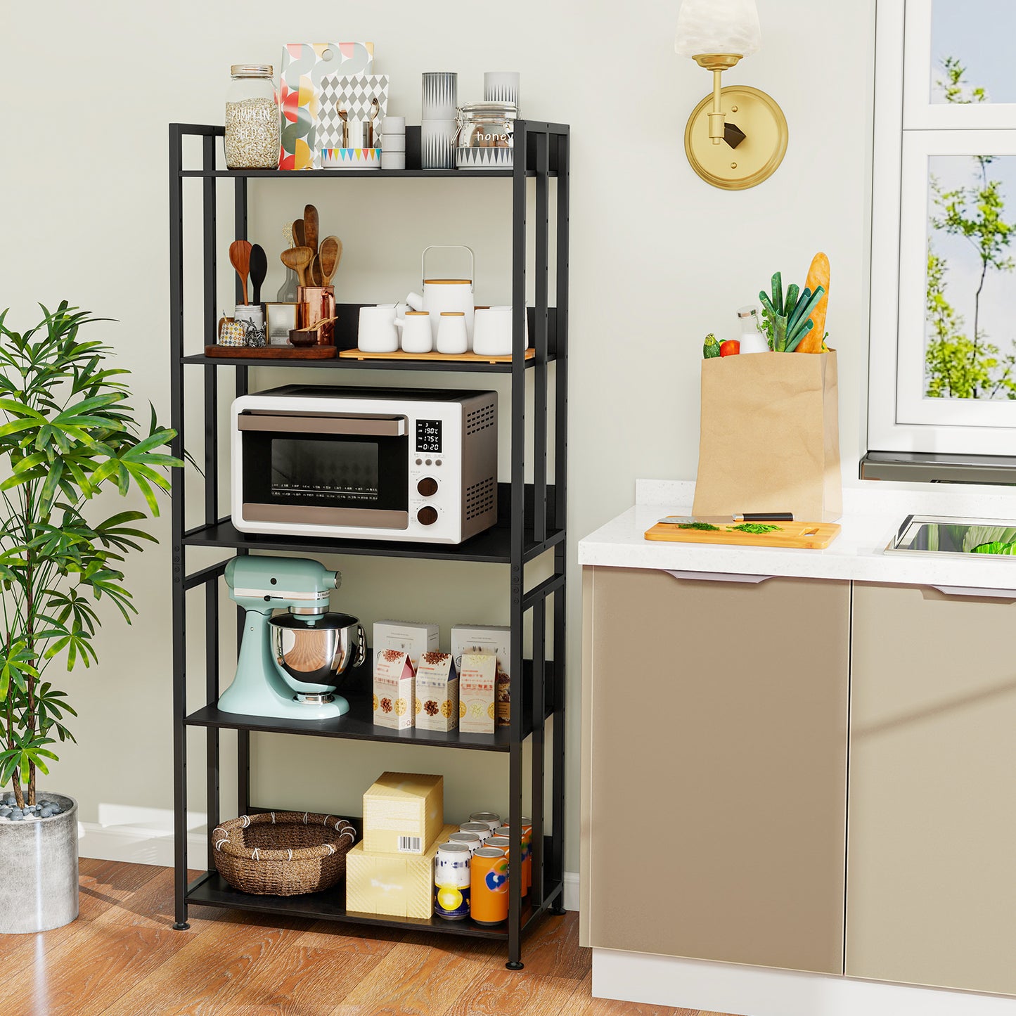 5-Tier Bookshelf with Adjustable and Tiltable Shelves-Black Kids Crystal
