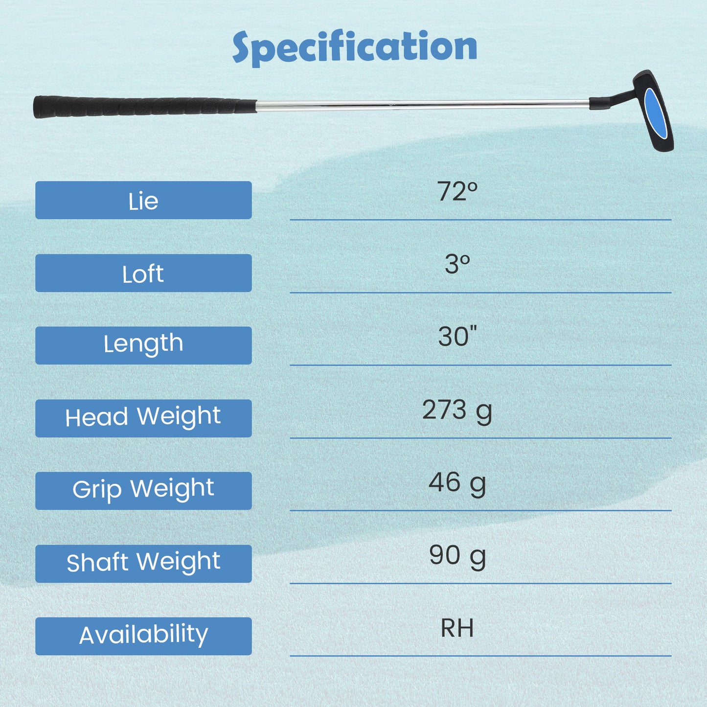 Junior Mallet Putter Individual Gold Club for Kids Ages 11-14-Blue Kids Crystal