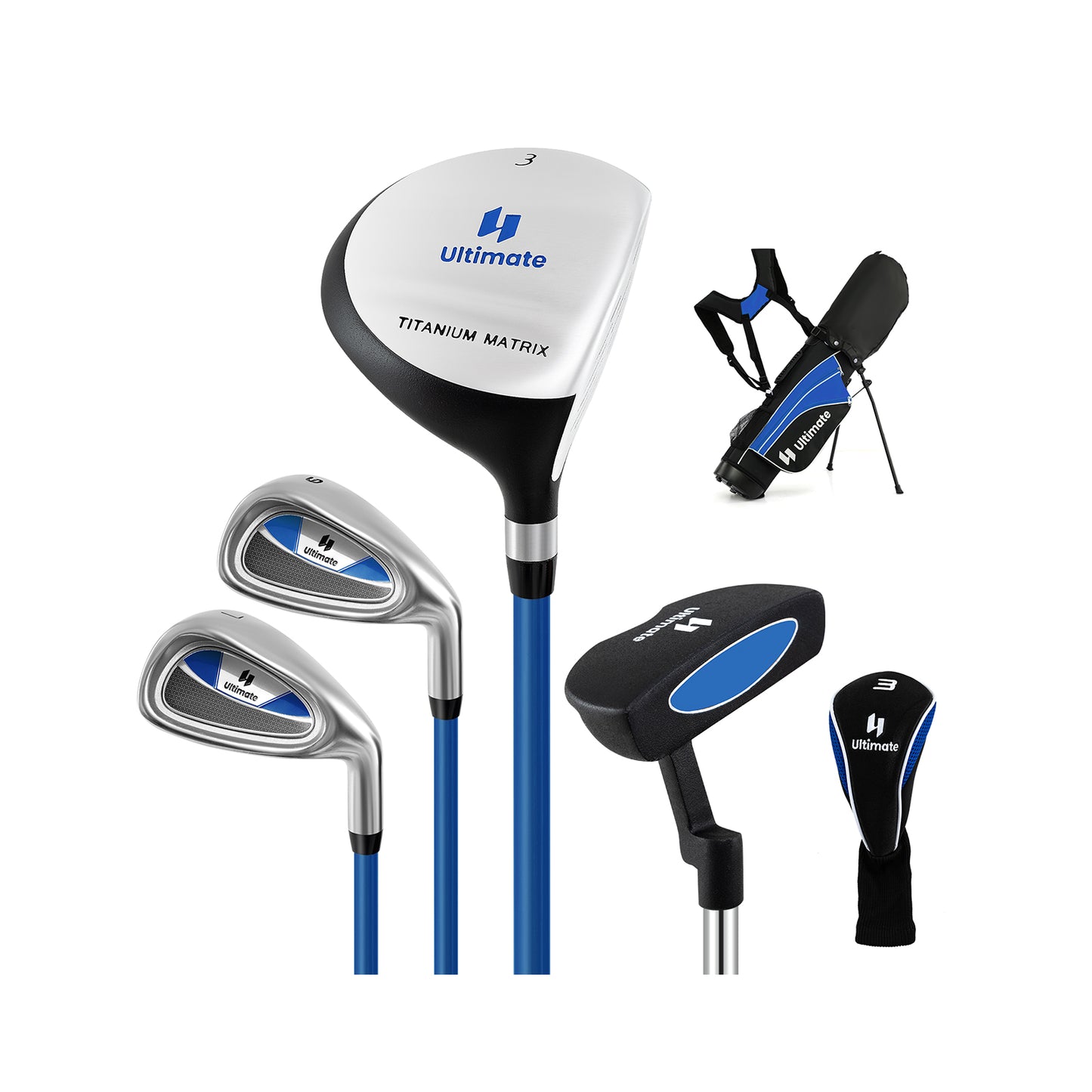Junior Complete Golf Club Set for Age 8 to 10-Blue Kids Crystal