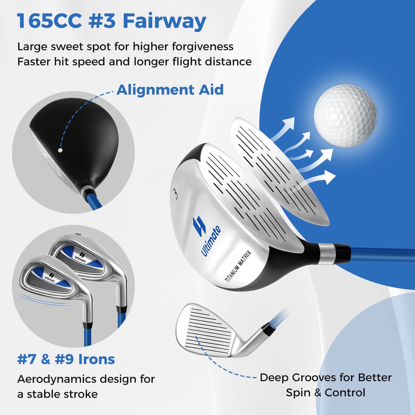 Junior Complete Golf Club Set for Age 8 to 10-Blue Kids Crystal