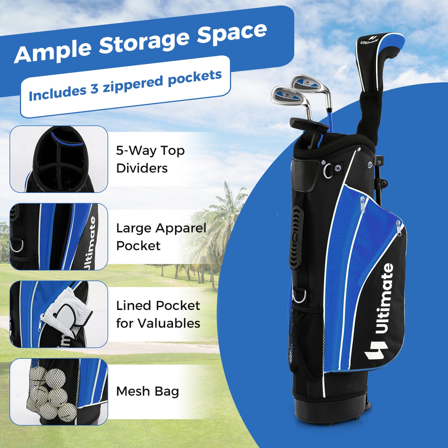 Junior Complete Golf Club Set for Age 8 to 10-Blue Kids Crystal