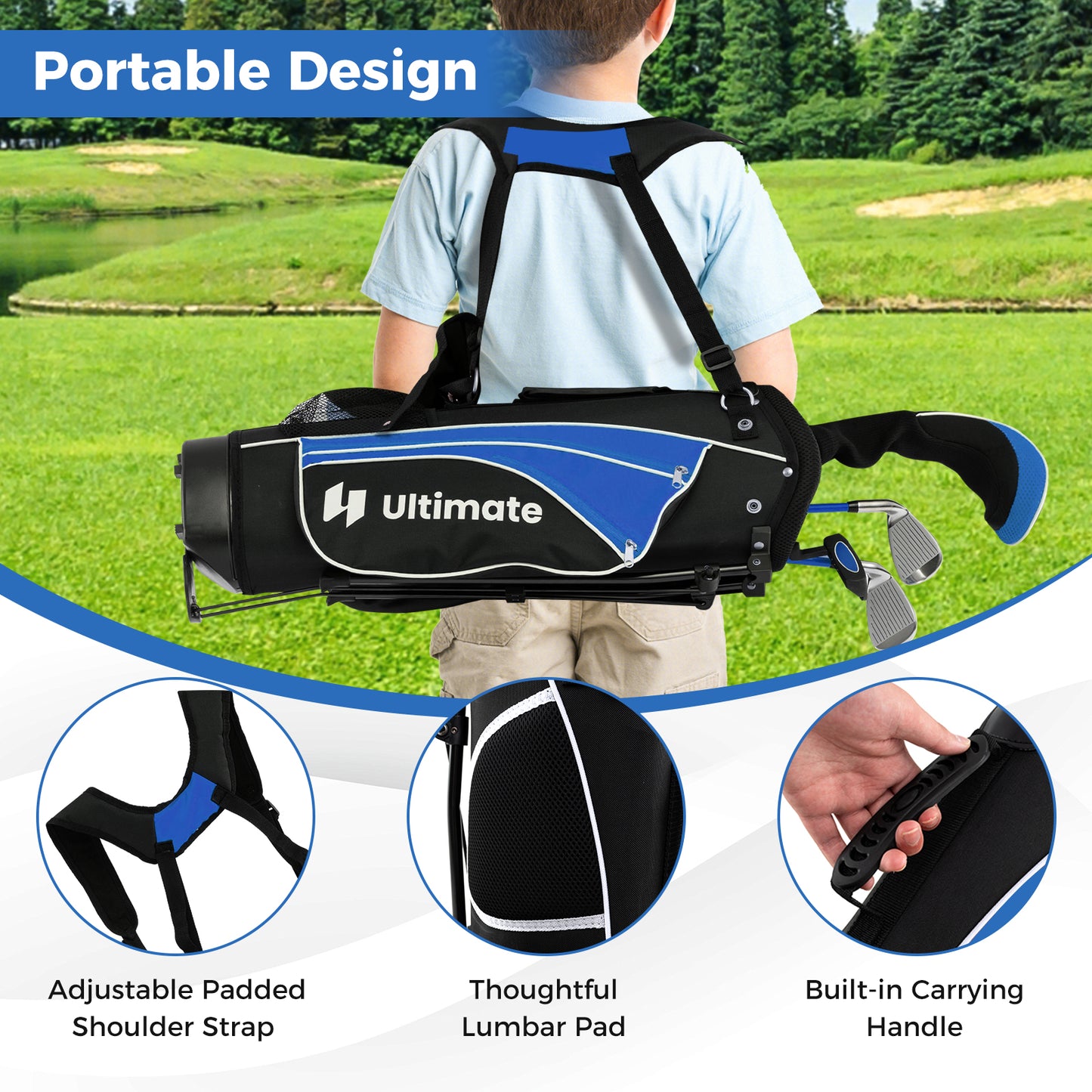 Junior Complete Golf Club Set for Age 8 to 10-Blue Kids Crystal