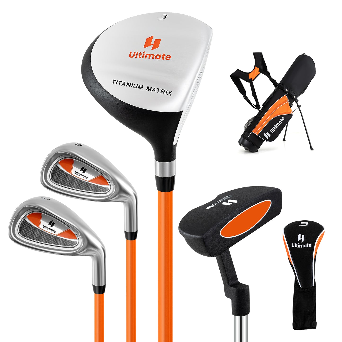 Junior Complete Golf Club Set for Age 8 to 10-Yellow Kids Crystal