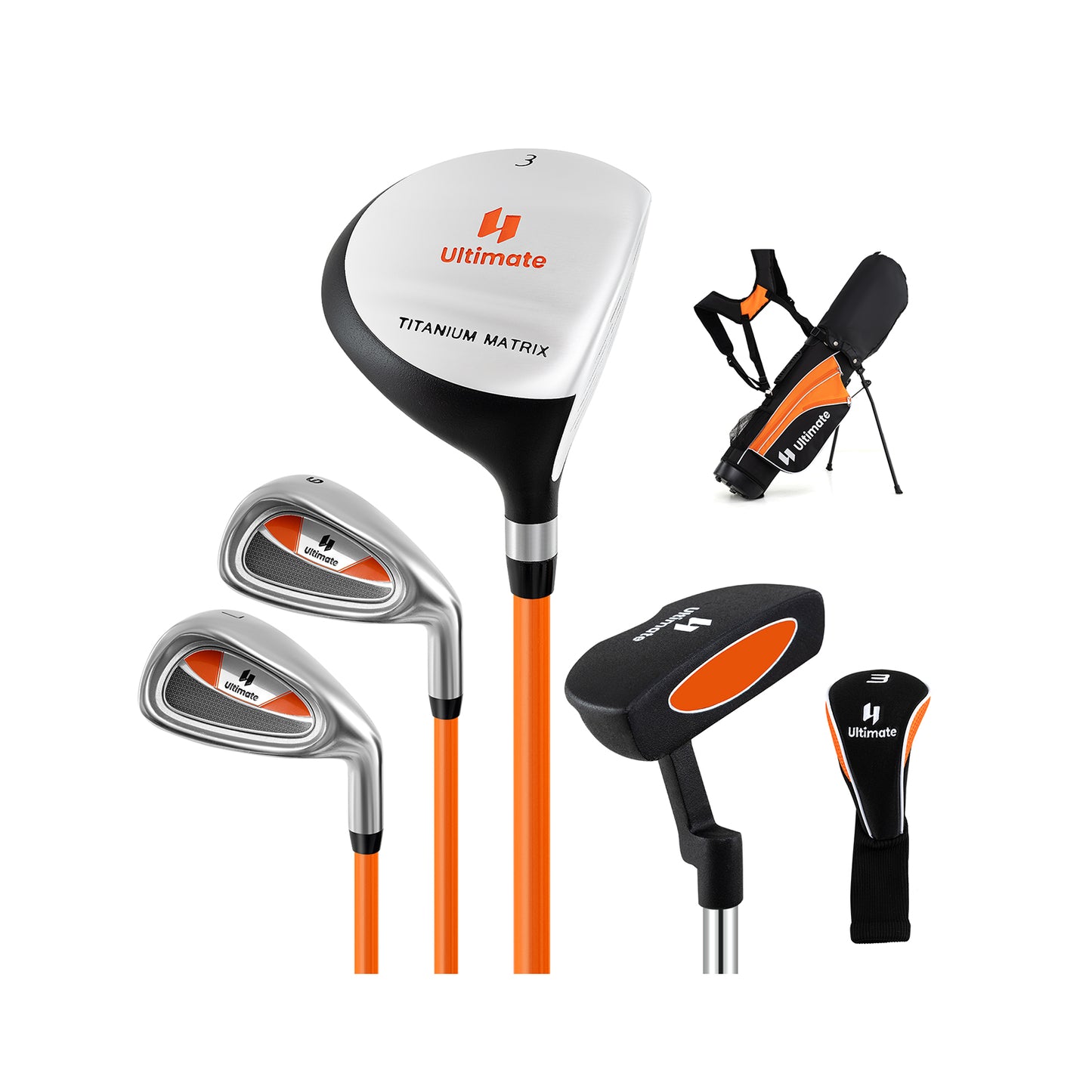 Junior Complete Golf Club Set for Age 8 to 10-Yellow Kids Crystal