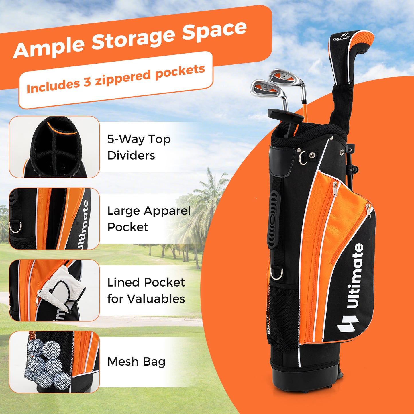 Junior Complete Golf Club Set for Age 8 to 10-Yellow Kids Crystal