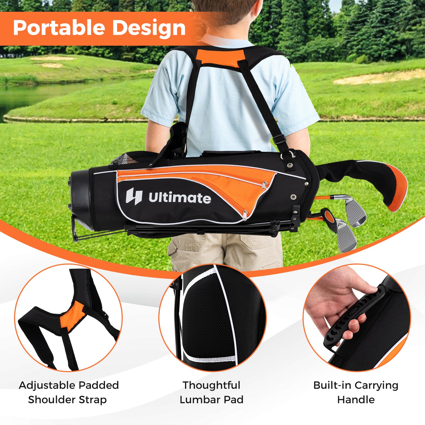 Junior Complete Golf Club Set for Age 8 to 10-Yellow Kids Crystal