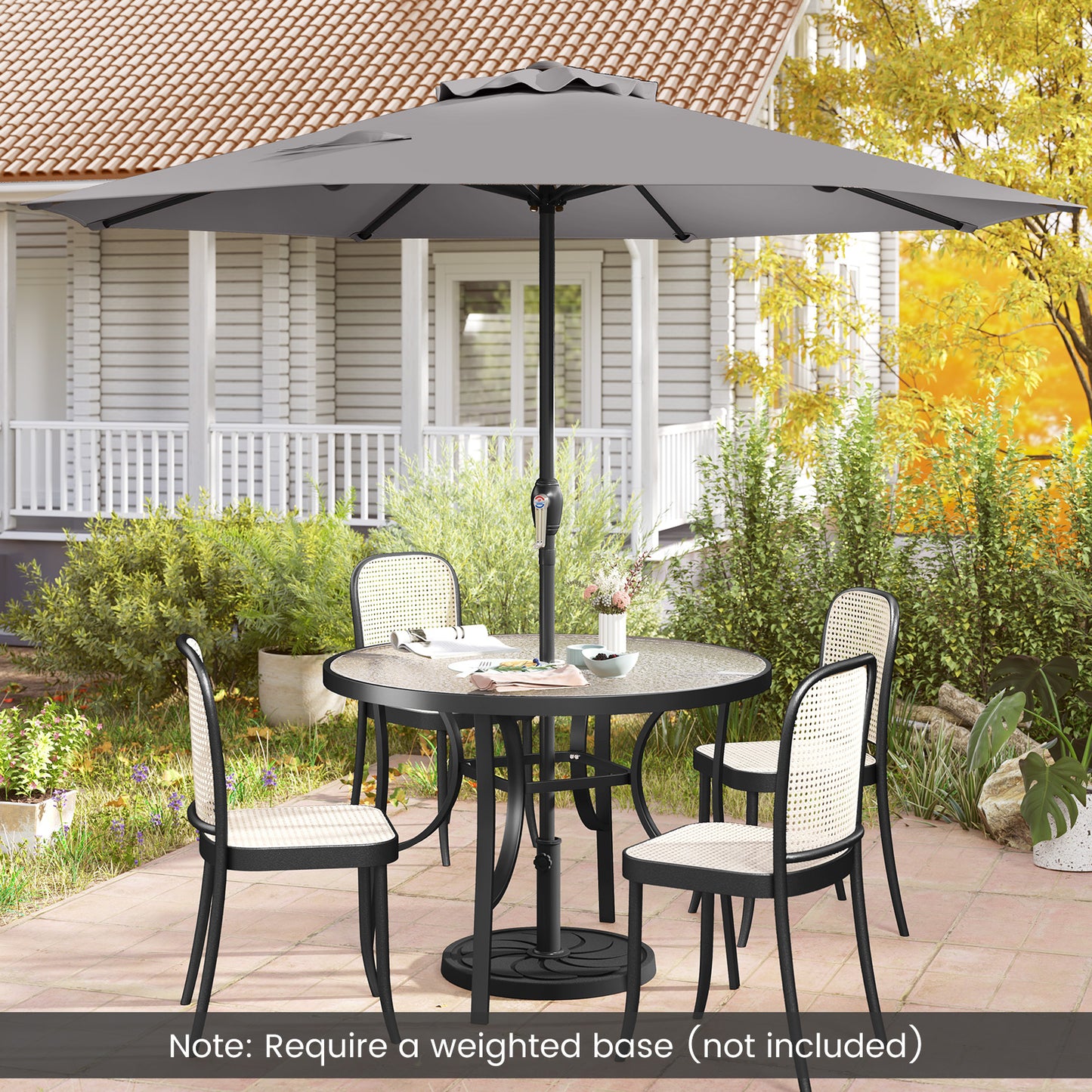 Outdoor Heavy Duty Market Umbrella with Crank Handle and 8 Sturdy Ribs-Gray Kids Crystal
