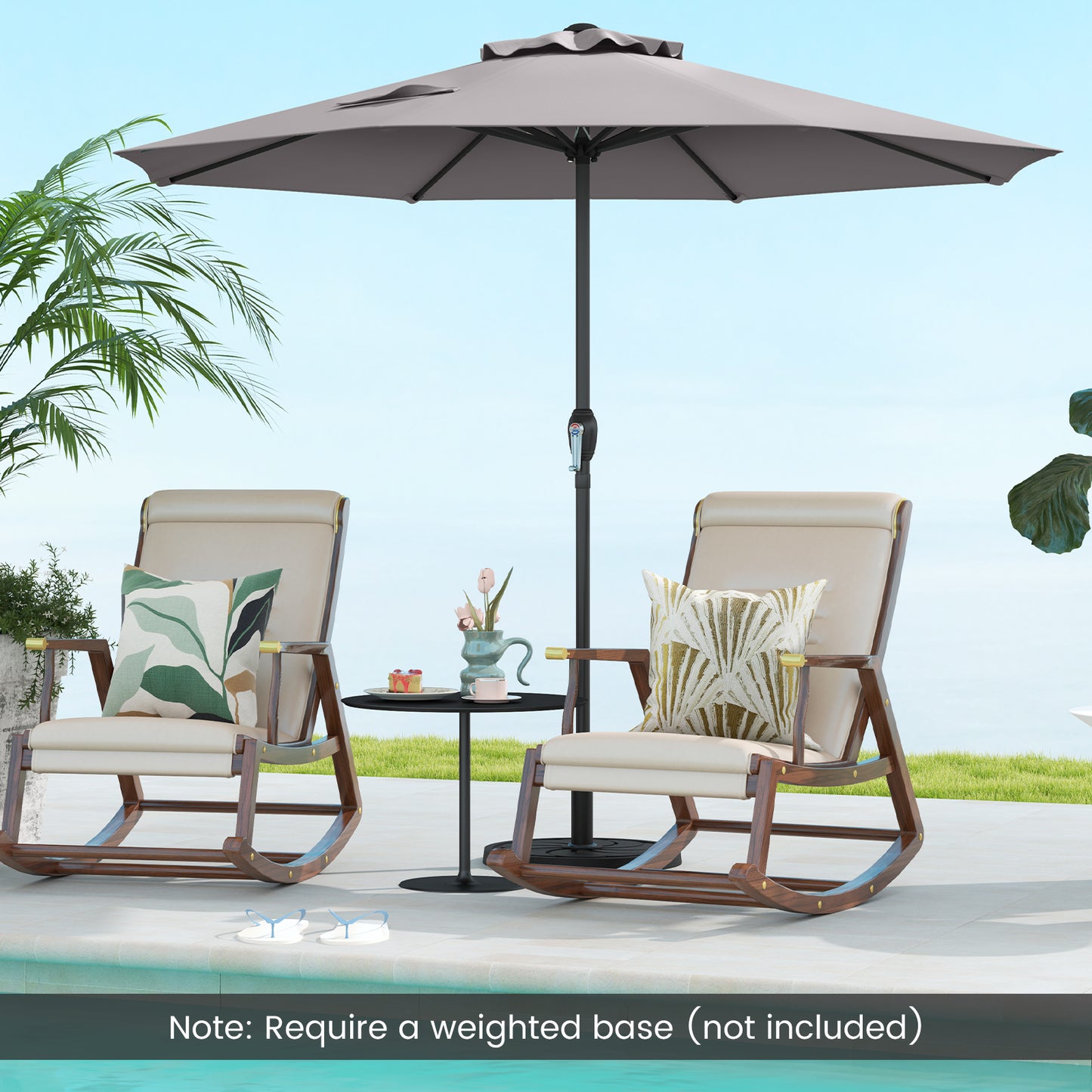 Outdoor Heavy Duty Market Umbrella with Crank Handle and 8 Sturdy Ribs-Gray Kids Crystal