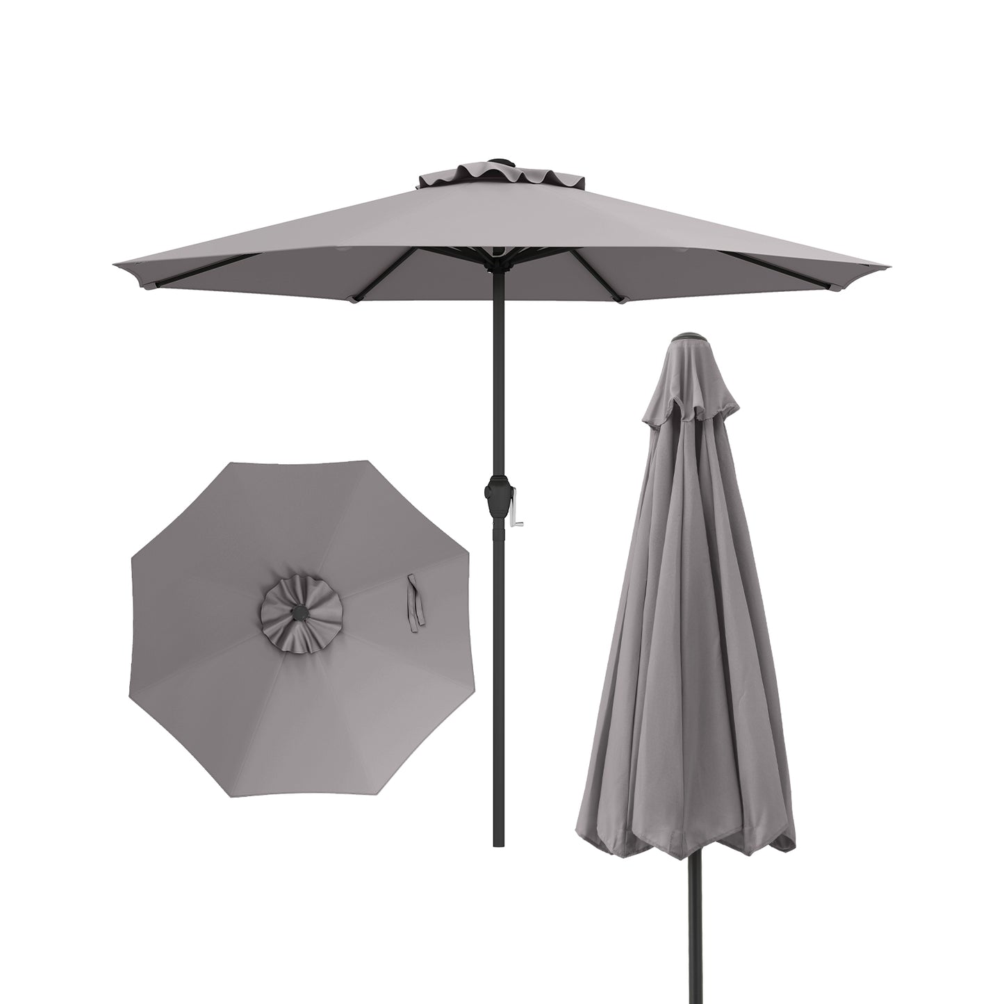 Outdoor Heavy Duty Market Umbrella with Crank Handle and 8 Sturdy Ribs-Gray Kids Crystal