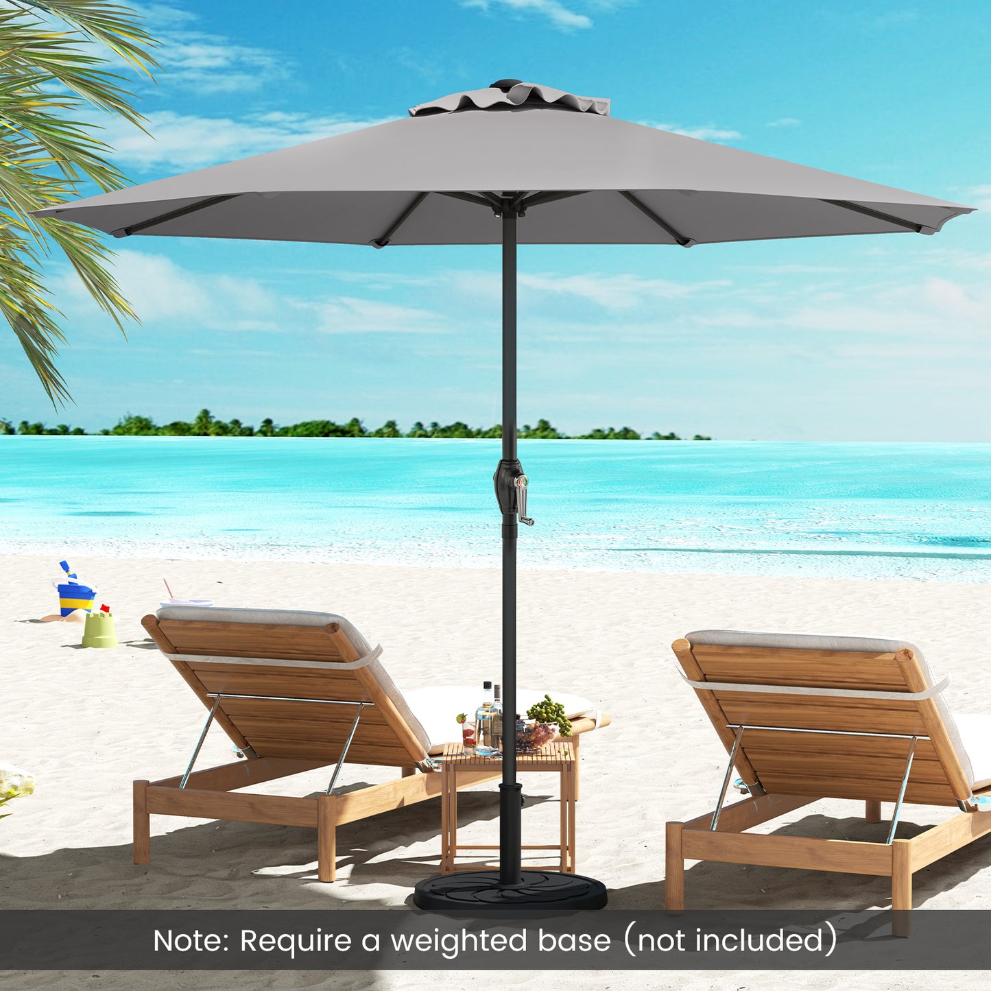 Outdoor Heavy Duty Market Umbrella with Crank Handle and 8 Sturdy Ribs-Gray Kids Crystal
