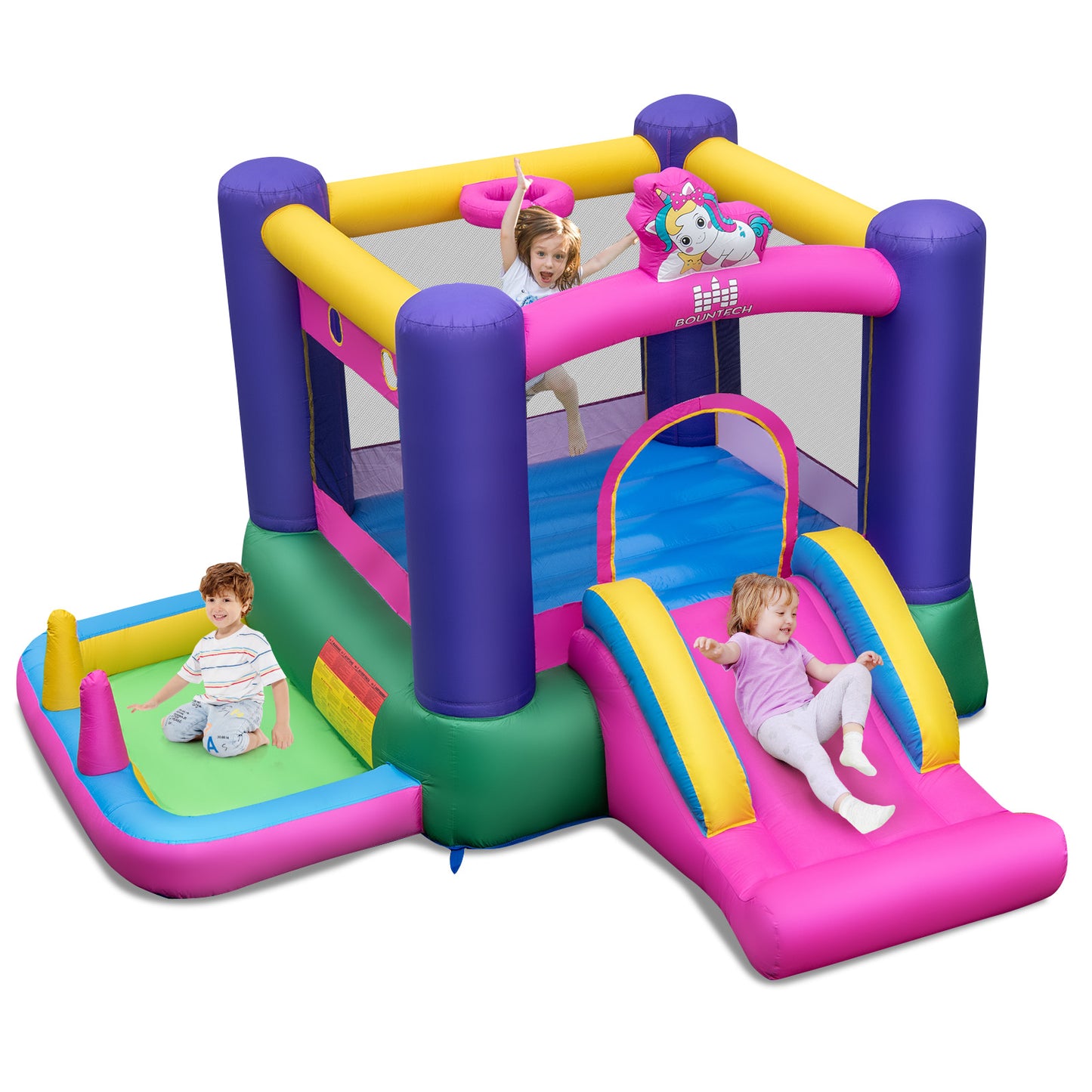 6-in-1 Bouncy Castle Inflatable Bounce House with Slide and Ball Pit with 480W Blower