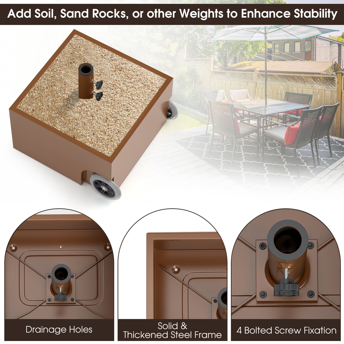 150 Pounds Patio Umbrella Base Stand Wheels Planter Outdoor-Coffee Kids Crystal