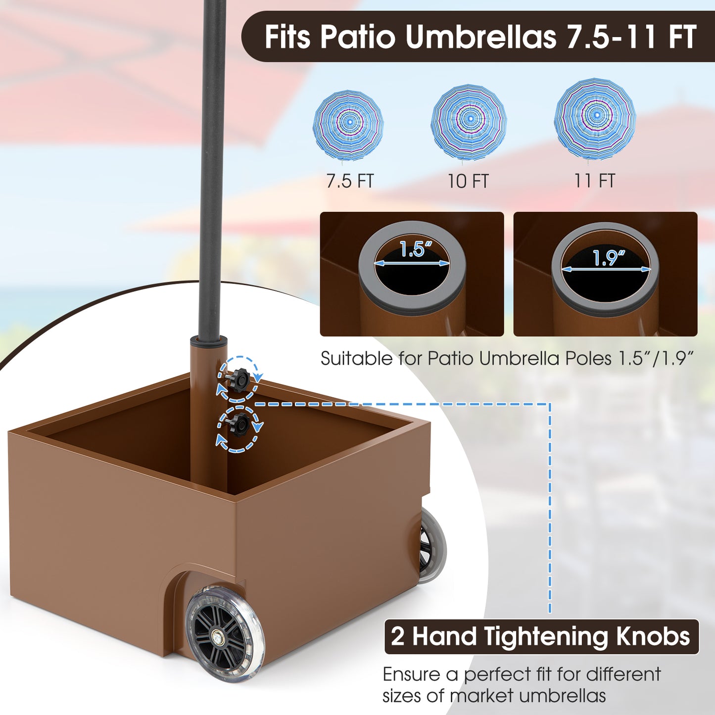 150 Pounds Patio Umbrella Base Stand Wheels Planter Outdoor-Coffee Kids Crystal