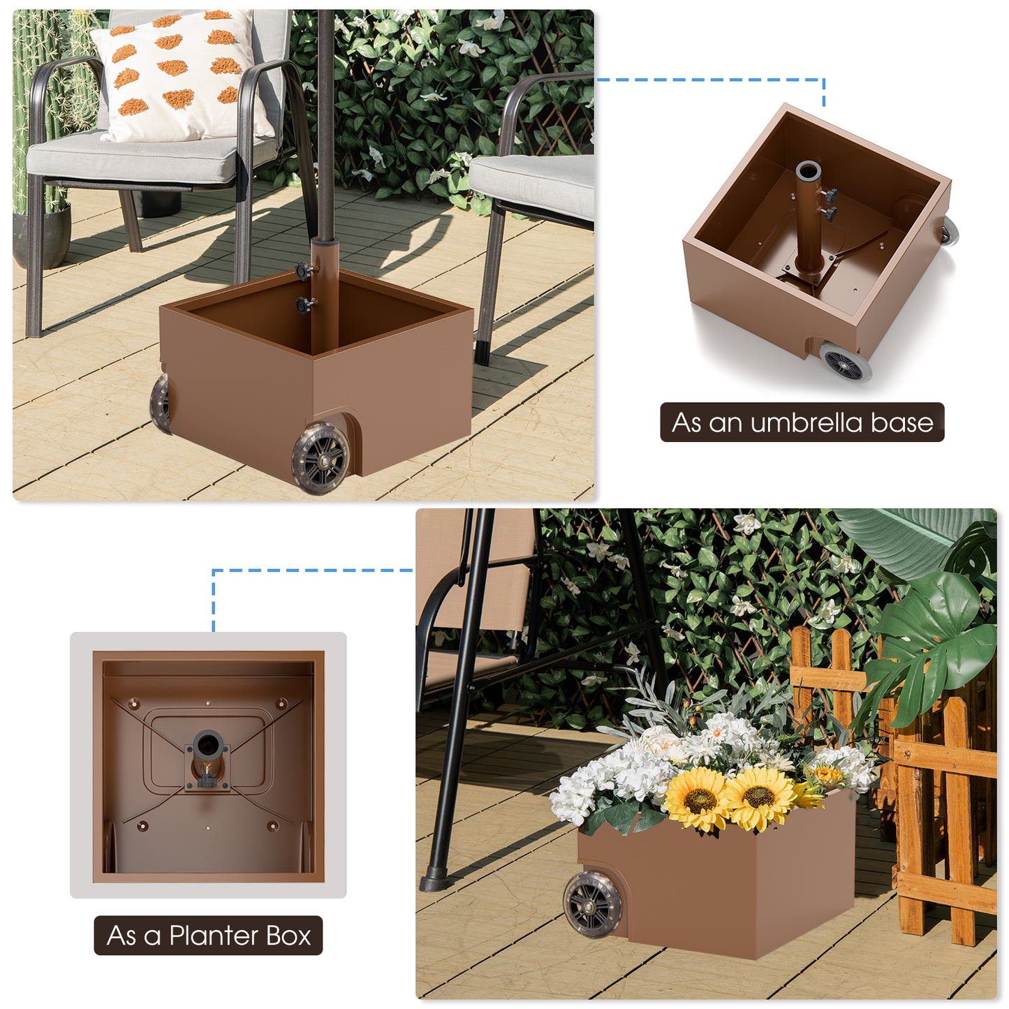 150 Pounds Patio Umbrella Base Stand Wheels Planter Outdoor-Coffee Kids Crystal