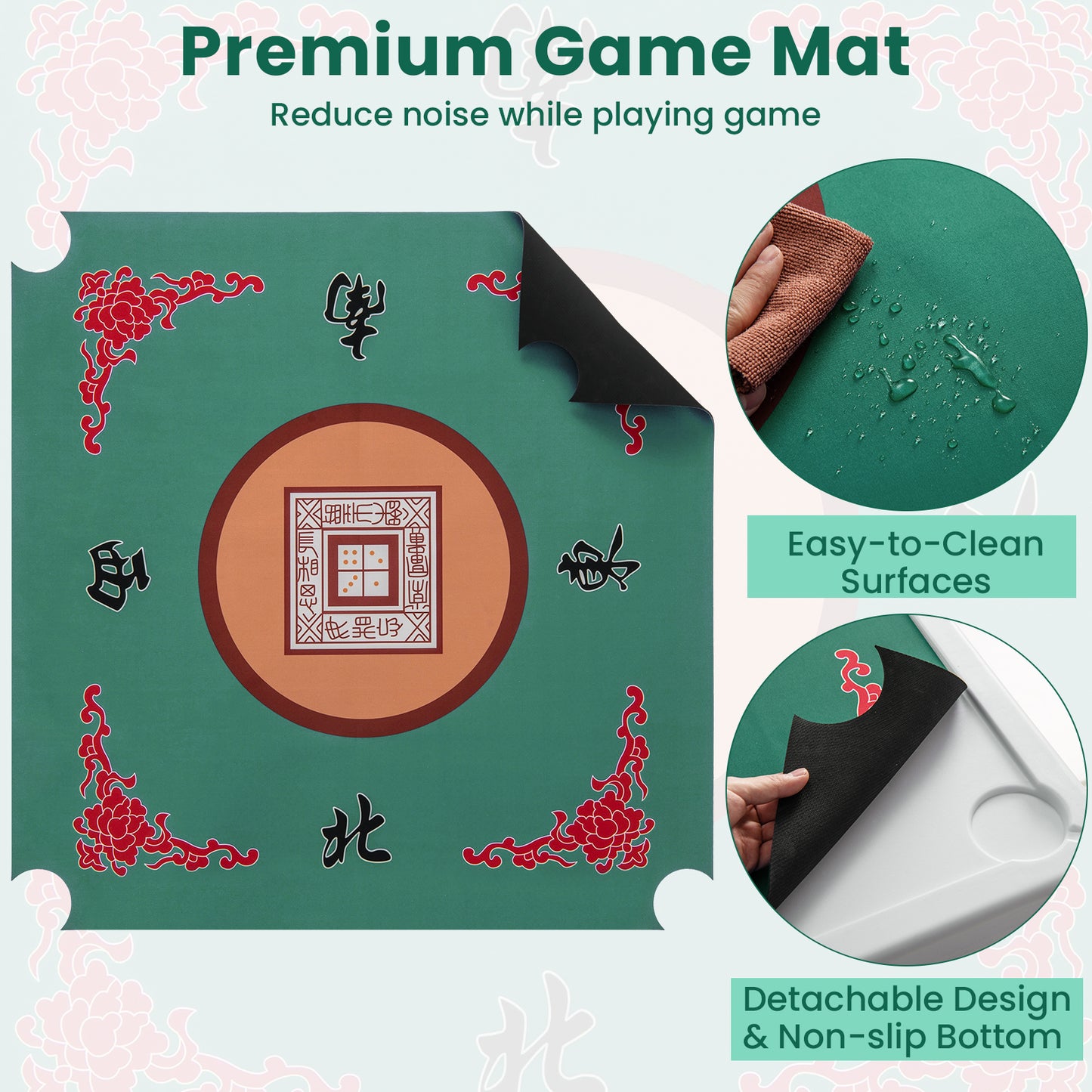 35 Inch 4 Player Game Card Folding Mahjong Table with Cup Holders-Light Green Kids Crystal