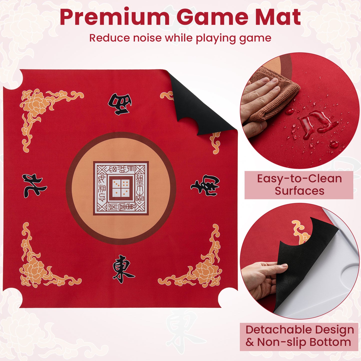 35 Inch 4 Player Game Card Folding Mahjong Table with Cup Holders-Red