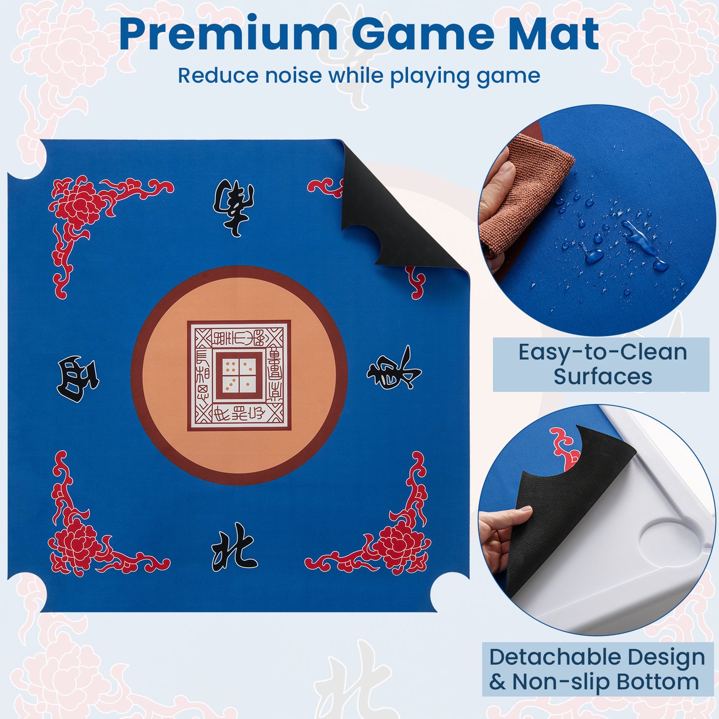 35 Inch 4 Player Game Card Folding Mahjong Table with Cup Holders-Blue Kids Crystal