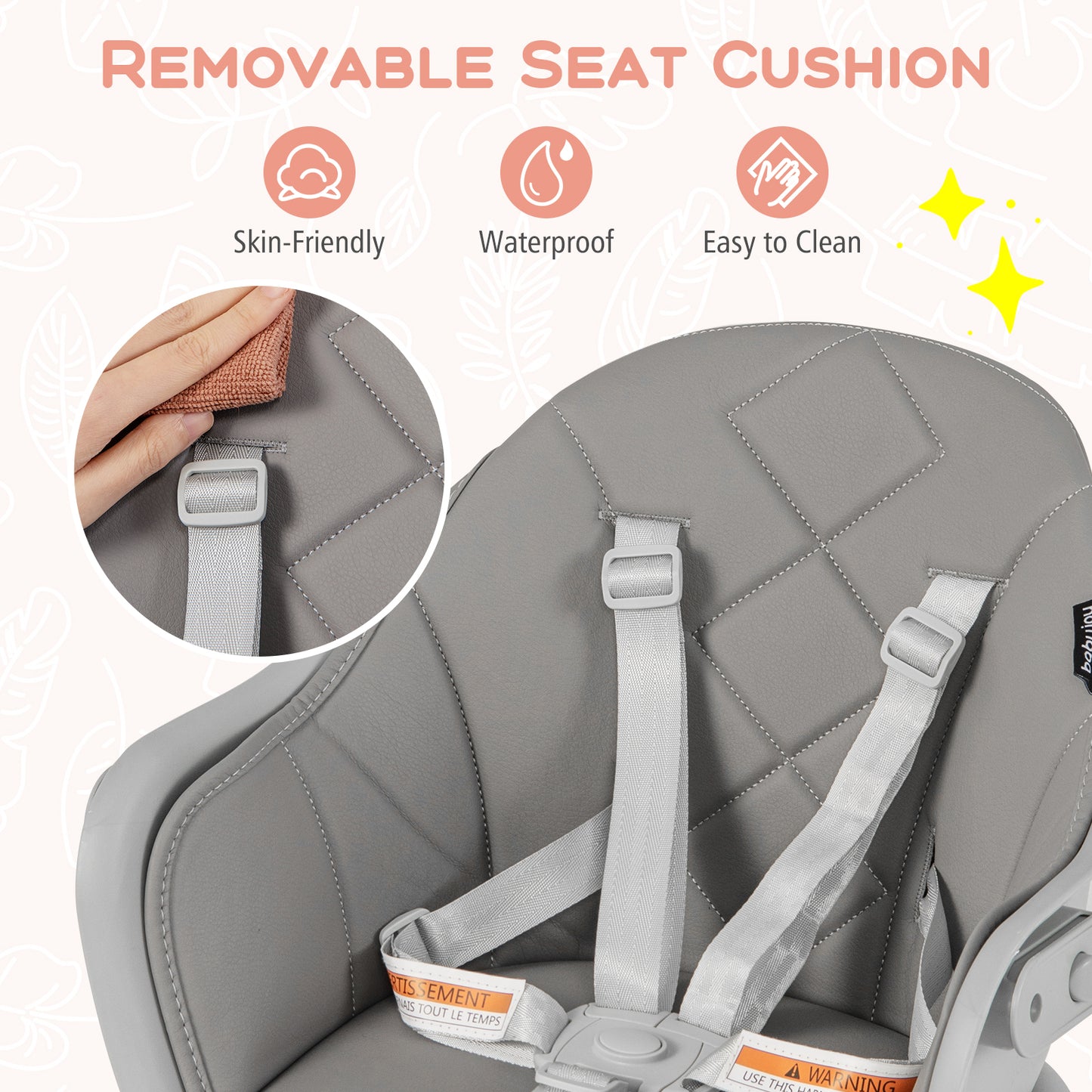 6 in 1 Convertible Highchair with Safety Harness and Removable Tray-Gray Kids Crystal