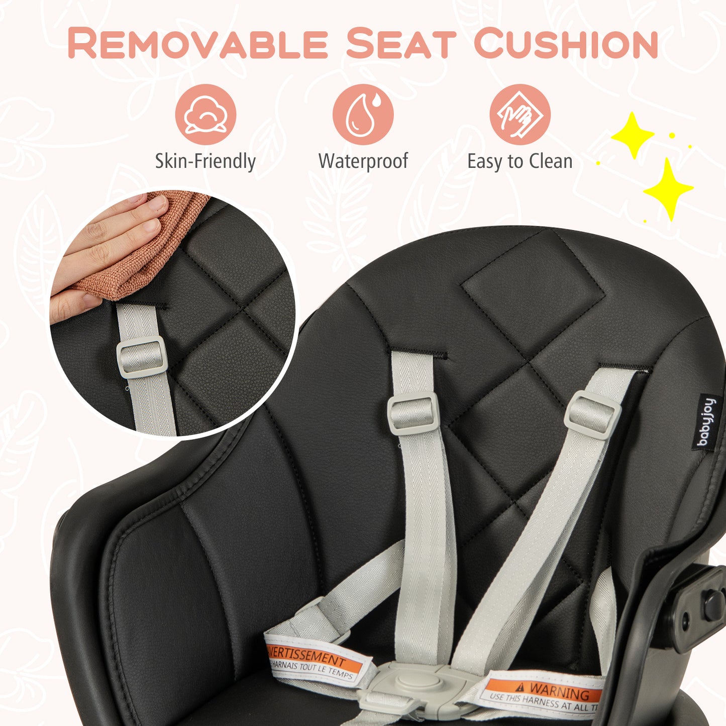 6 in 1 Convertible Highchair with Safety Harness and Removable Tray-Black Kids Crystal