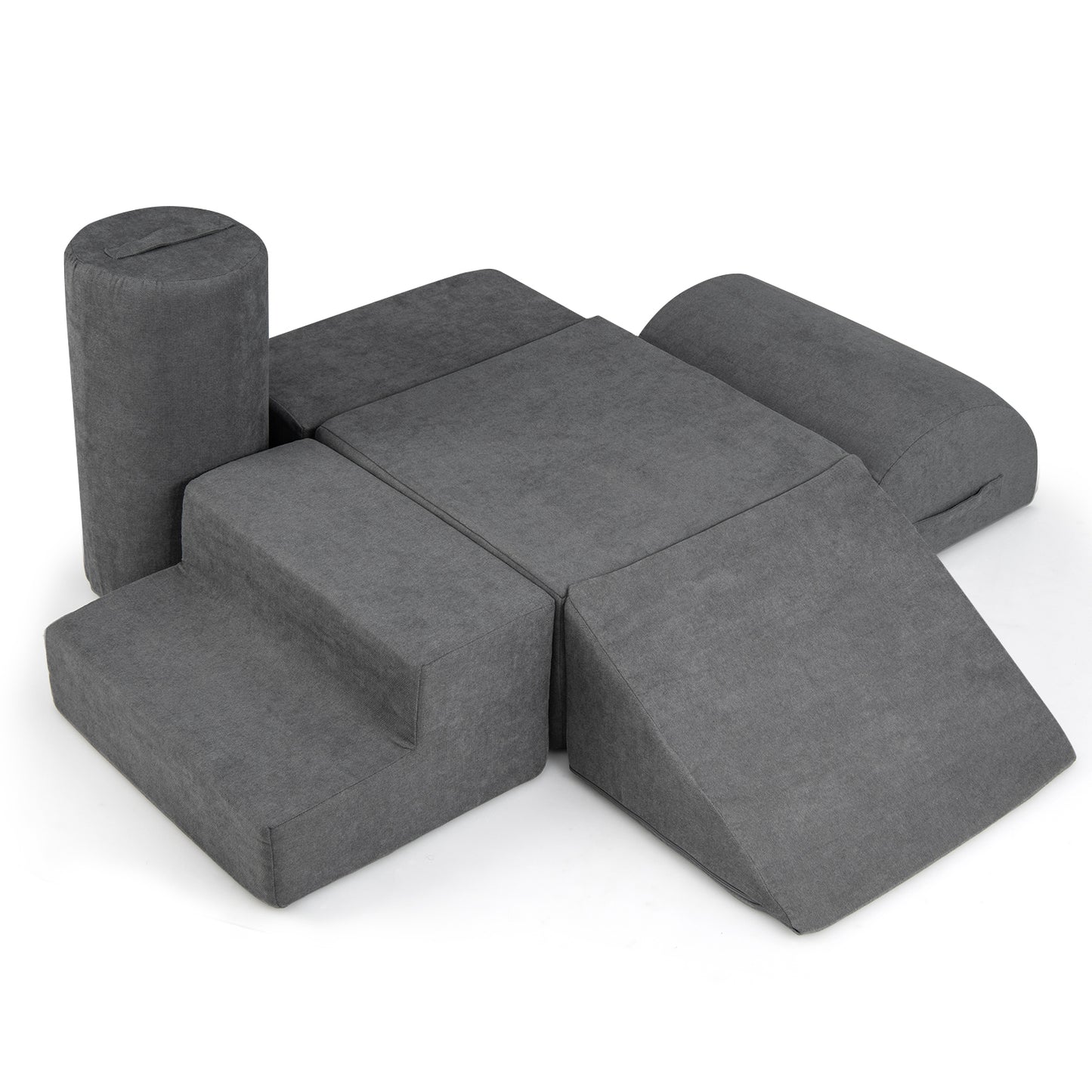 6-Piece Baby Climbing Blocks with 30D High-Density Foam and Carrying Handles-Gray Kids Crystal