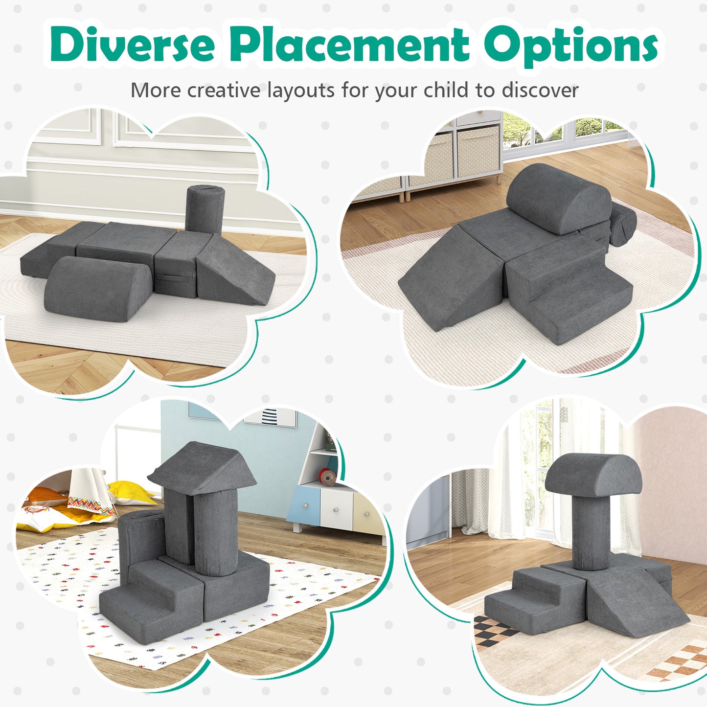 6-Piece Baby Climbing Blocks with 30D High-Density Foam and Carrying Handles-Gray Kids Crystal