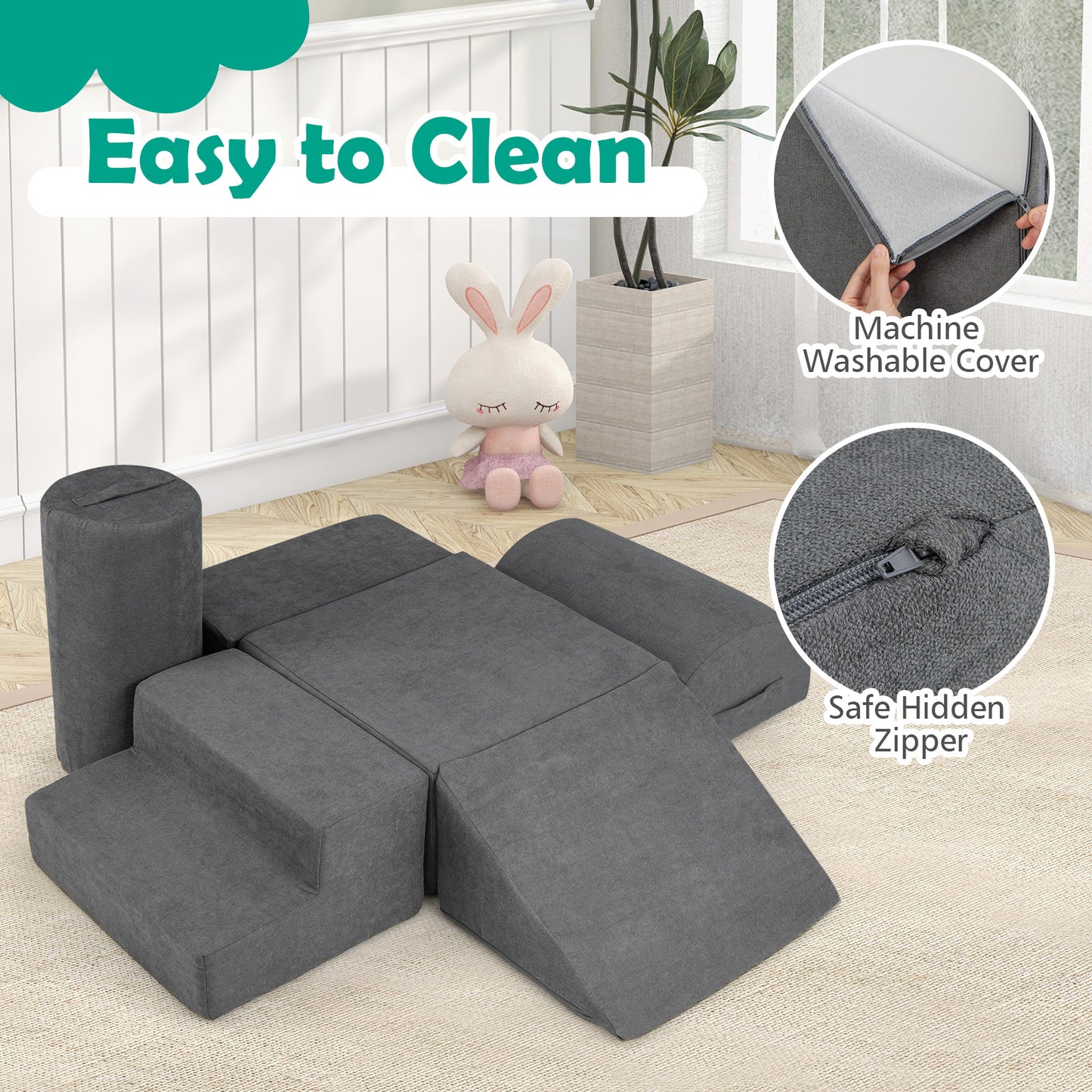 6-Piece Baby Climbing Blocks with 30D High-Density Foam and Carrying Handles-Gray Kids Crystal