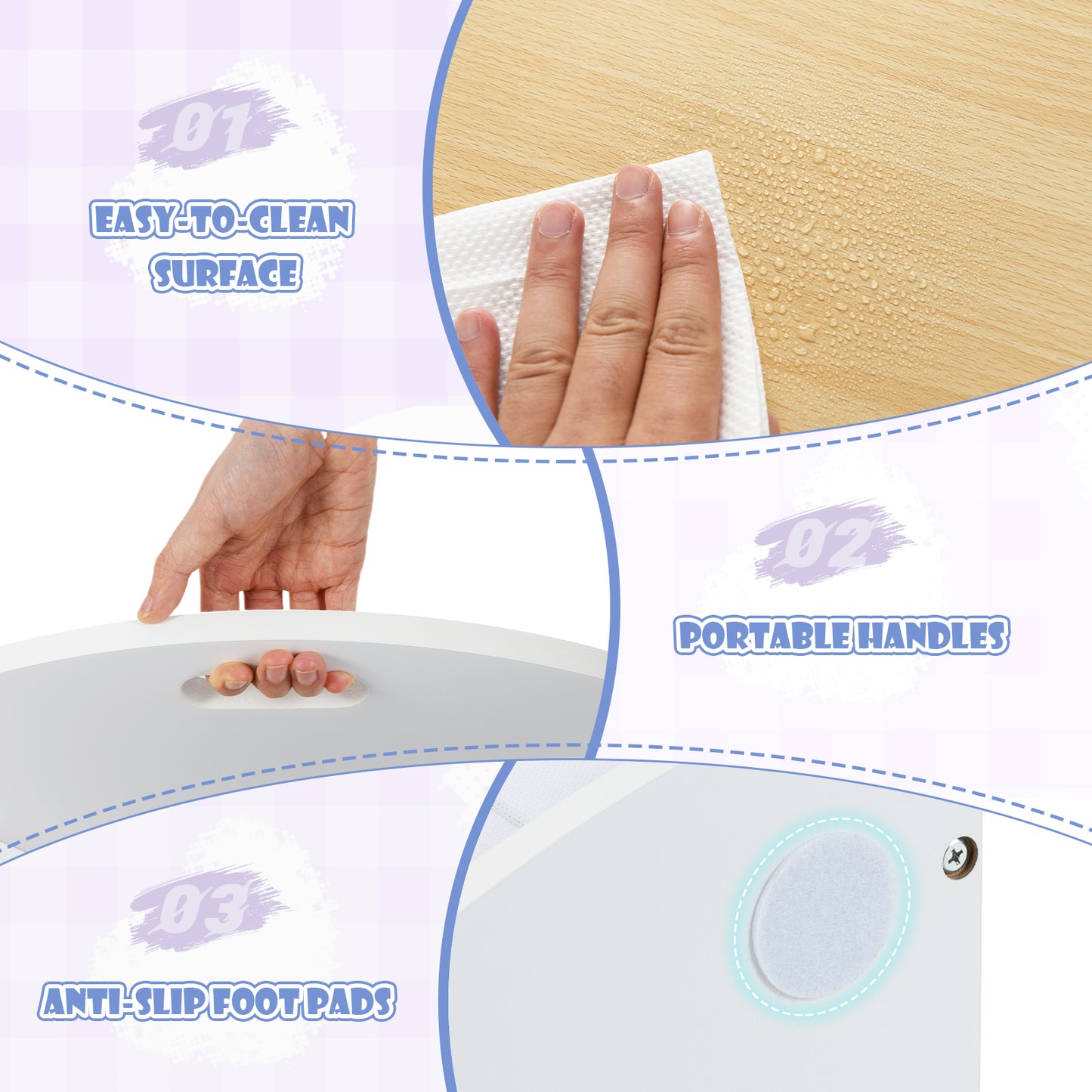 5 Piece Toddler Round Nesting Table with 4 Storage Stools for Activity-Natural Kids Crystal