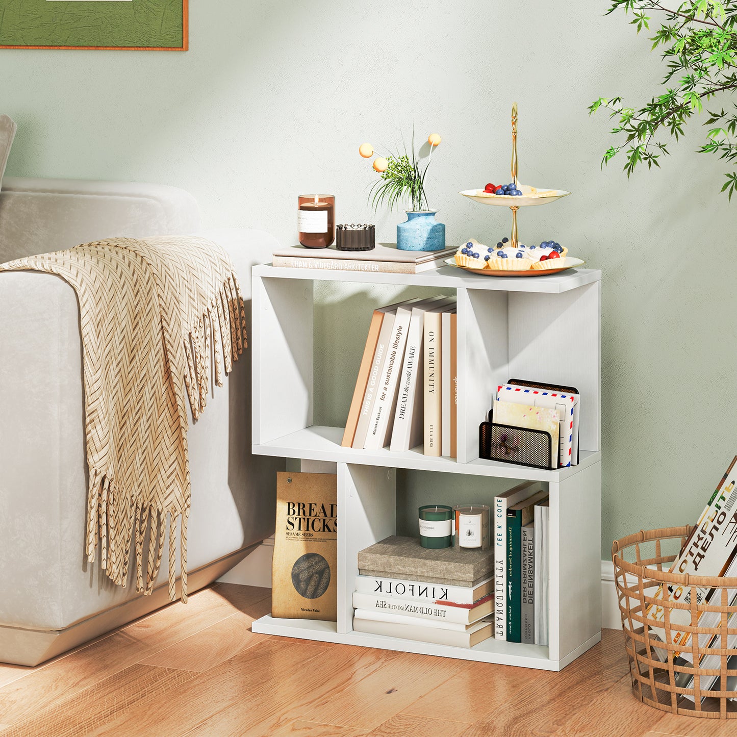 3-Tier Bookshelf with Display Shelf for Small Space-White Kids Crystal