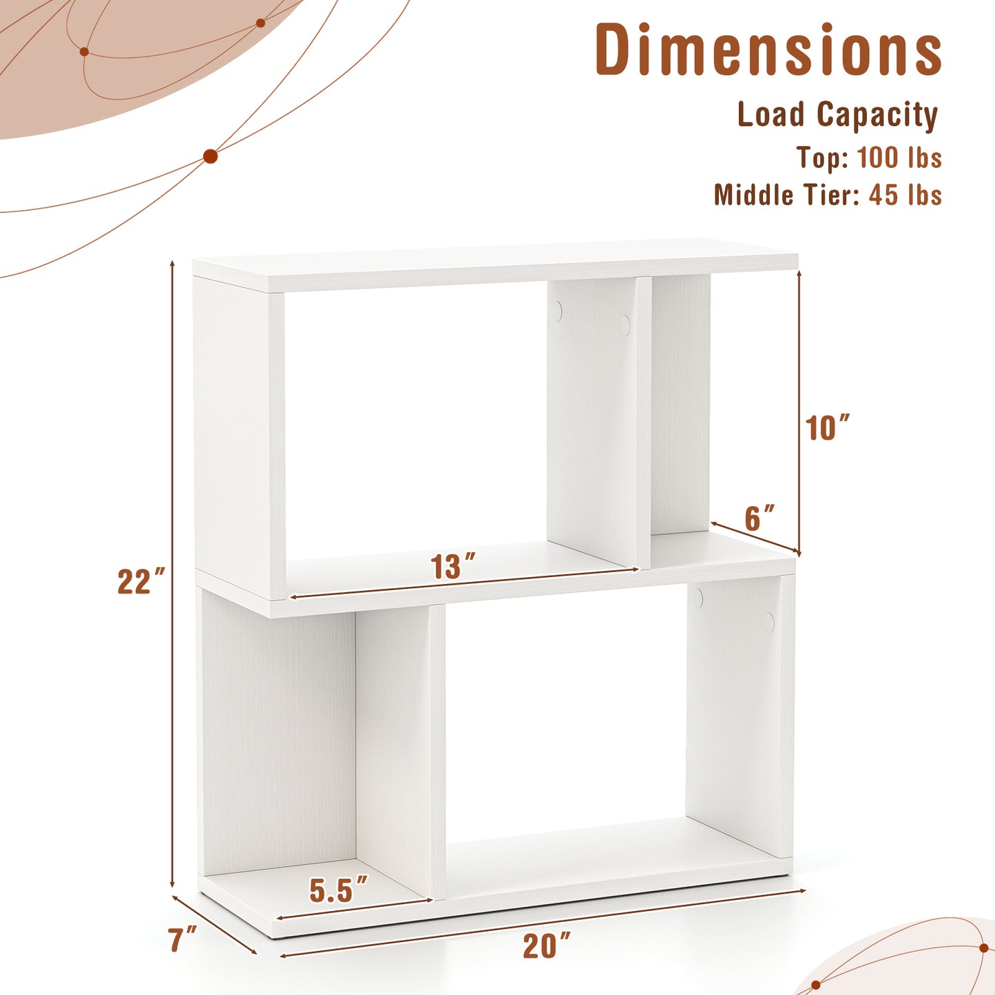 3-Tier Bookshelf with Display Shelf for Small Space-White Kids Crystal