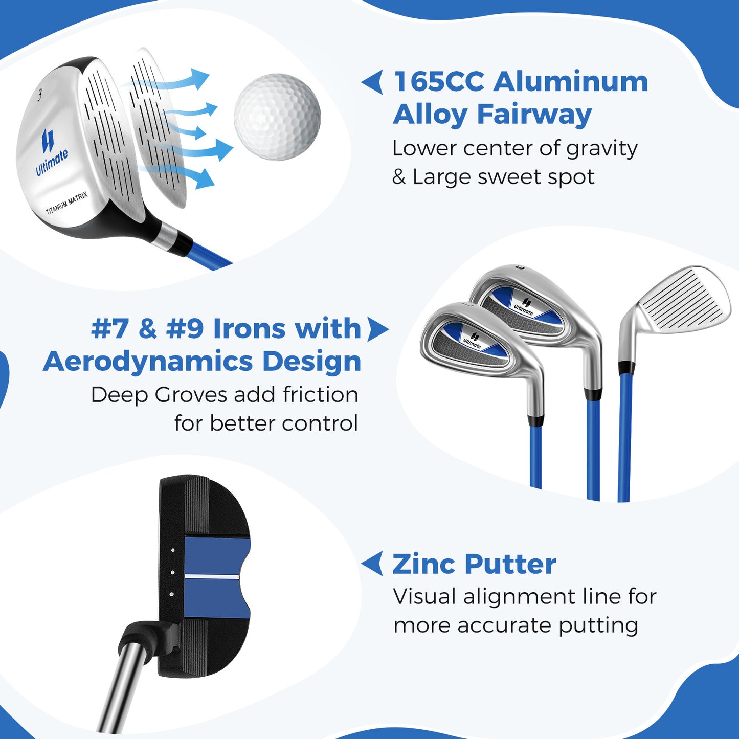 Complete Golf Club Set for Children Age 11-13-Blue Kids Crystal