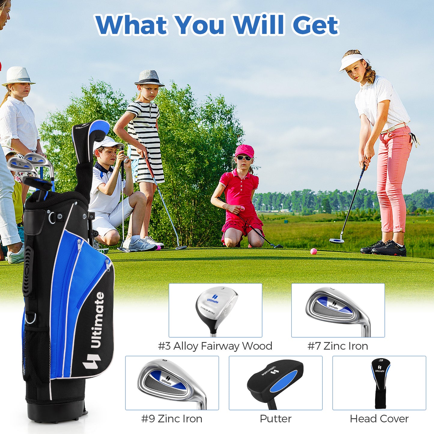Complete Golf Club Set for Children Age 11-13-Blue Kids Crystal