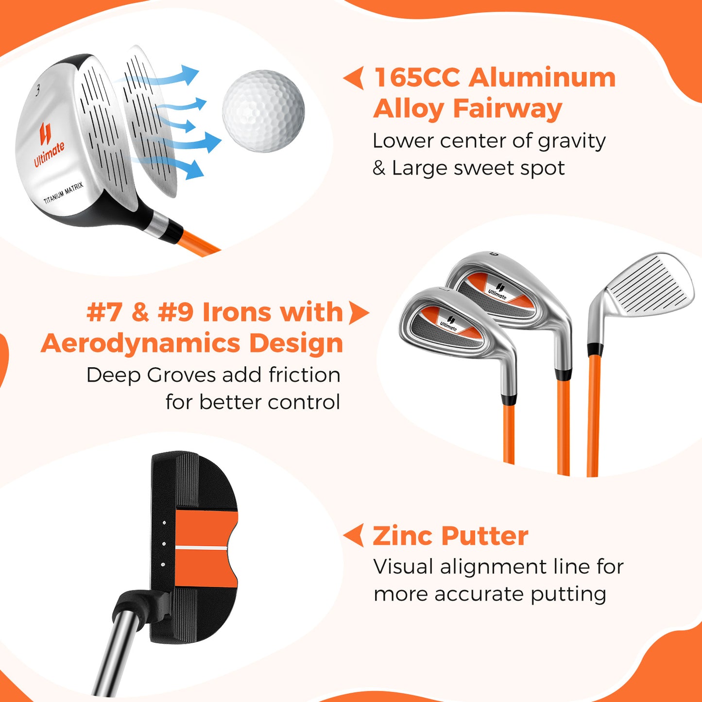 Complete Golf Club Set for Children Age 11-13-Orange Kids Crystal