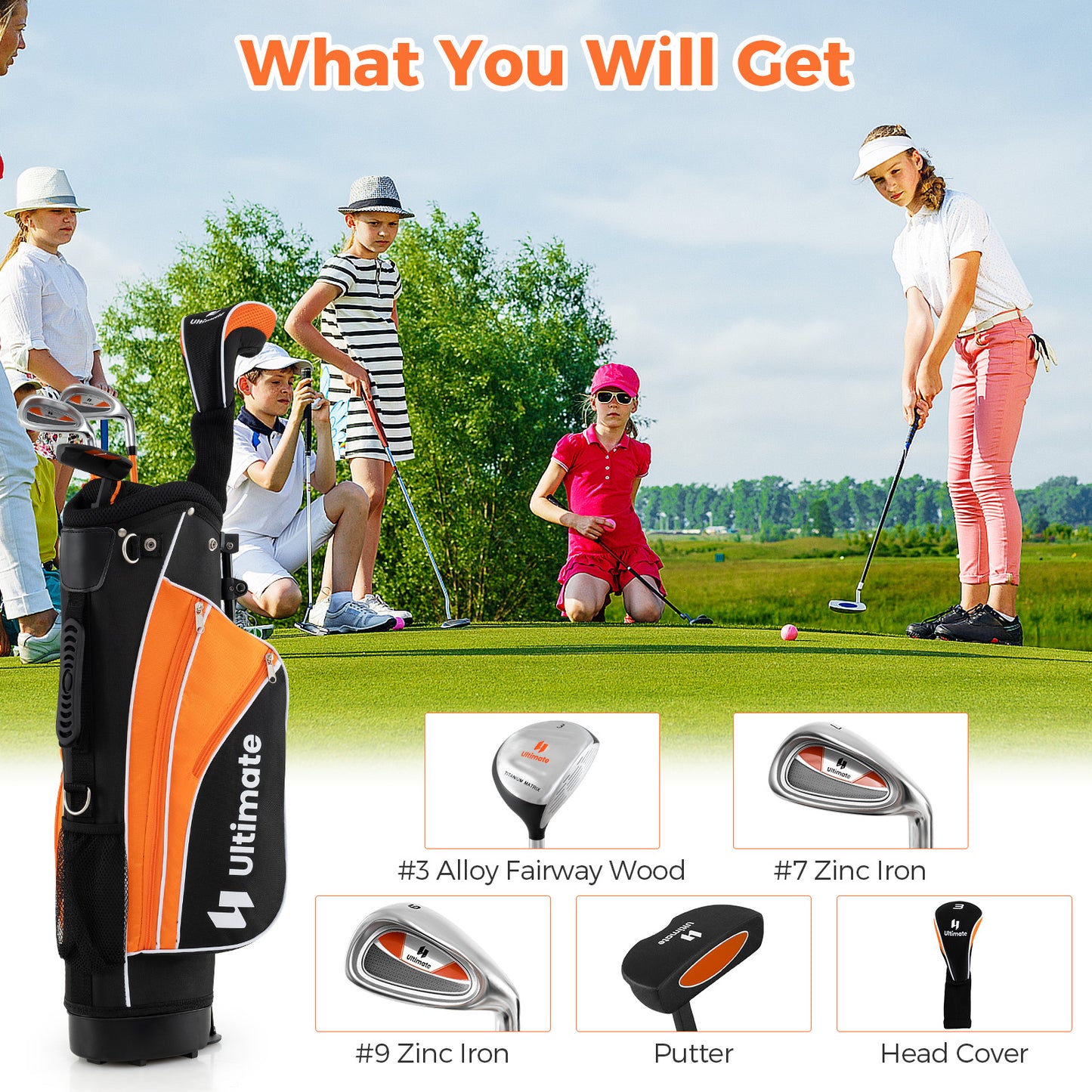 Complete Golf Club Set for Children Age 11-13-Orange Kids Crystal