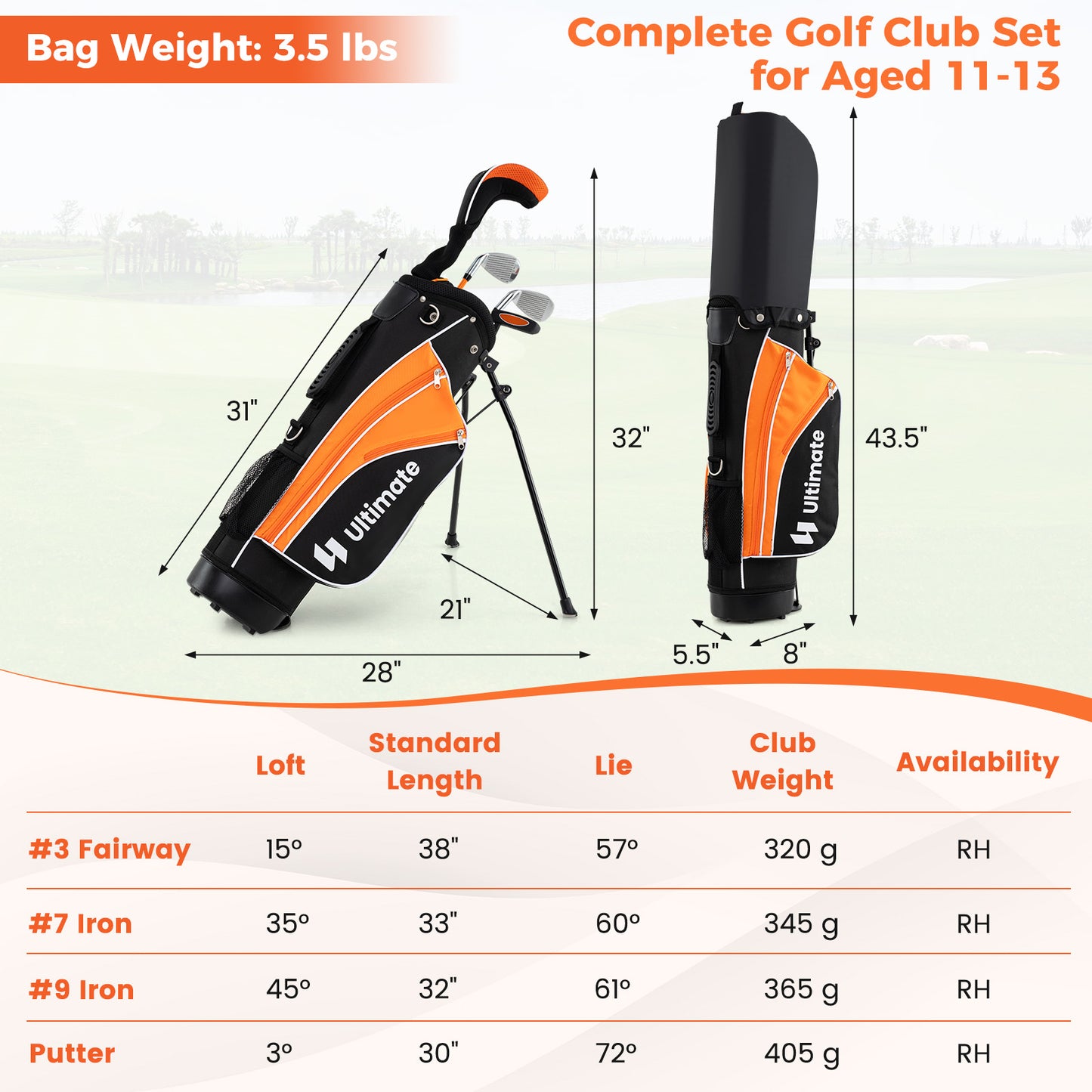 Complete Golf Club Set for Children Age 11-13-Orange Kids Crystal
