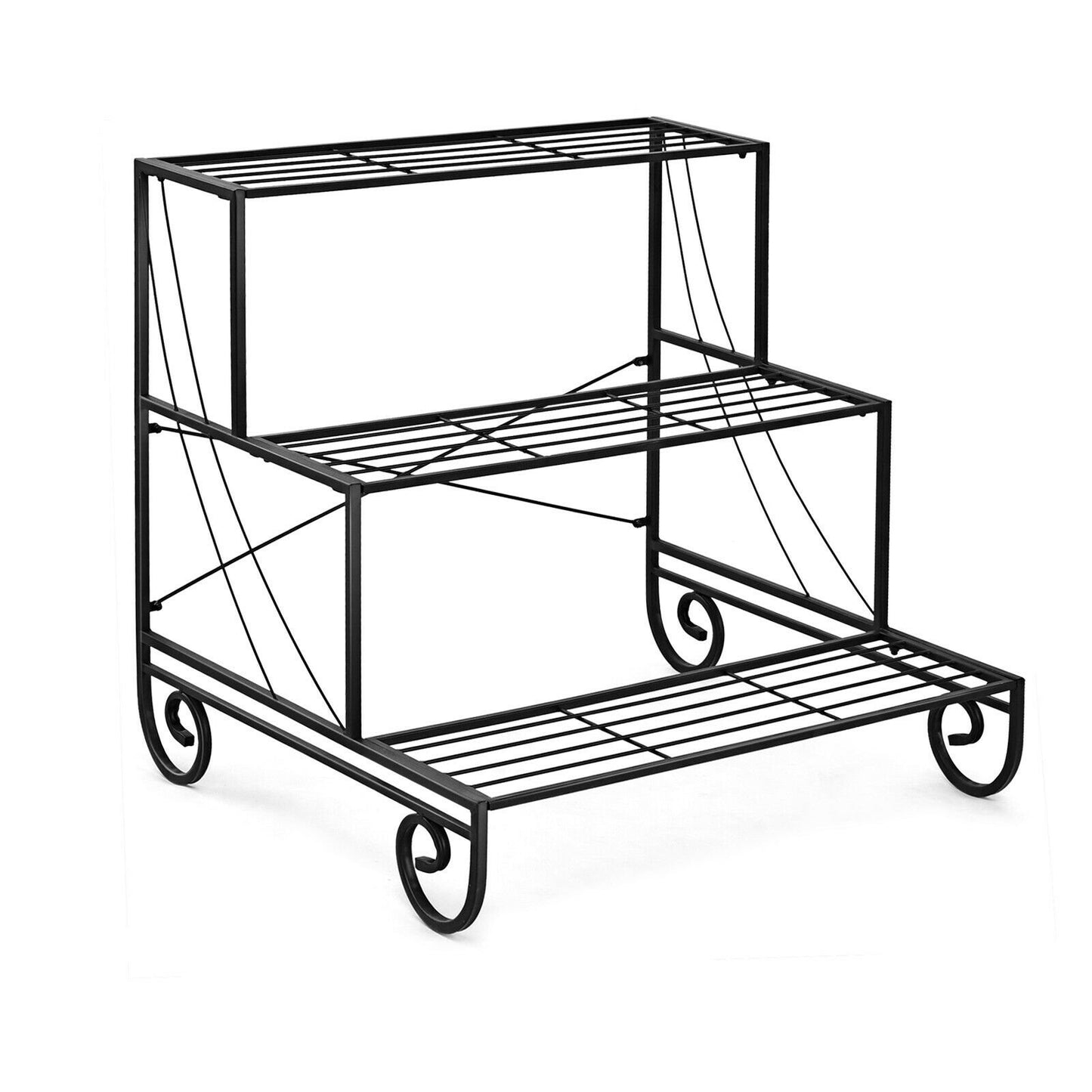 3 Tier Outdoor Metal Garden Planter Holder Shelf Kids Crystal