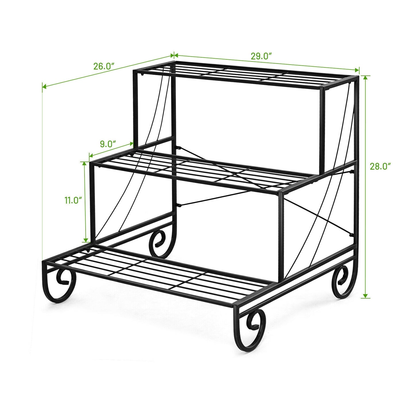 3 Tier Outdoor Metal Garden Planter Holder Shelf Kids Crystal