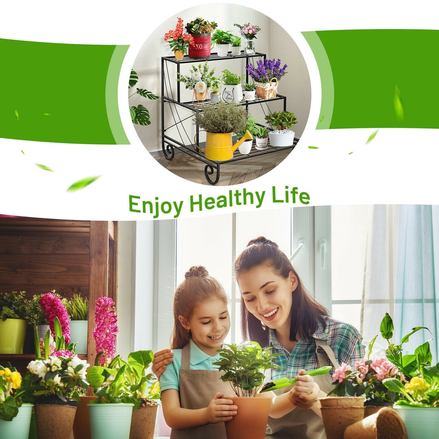 3 Tier Outdoor Metal Garden Planter Holder Shelf Kids Crystal