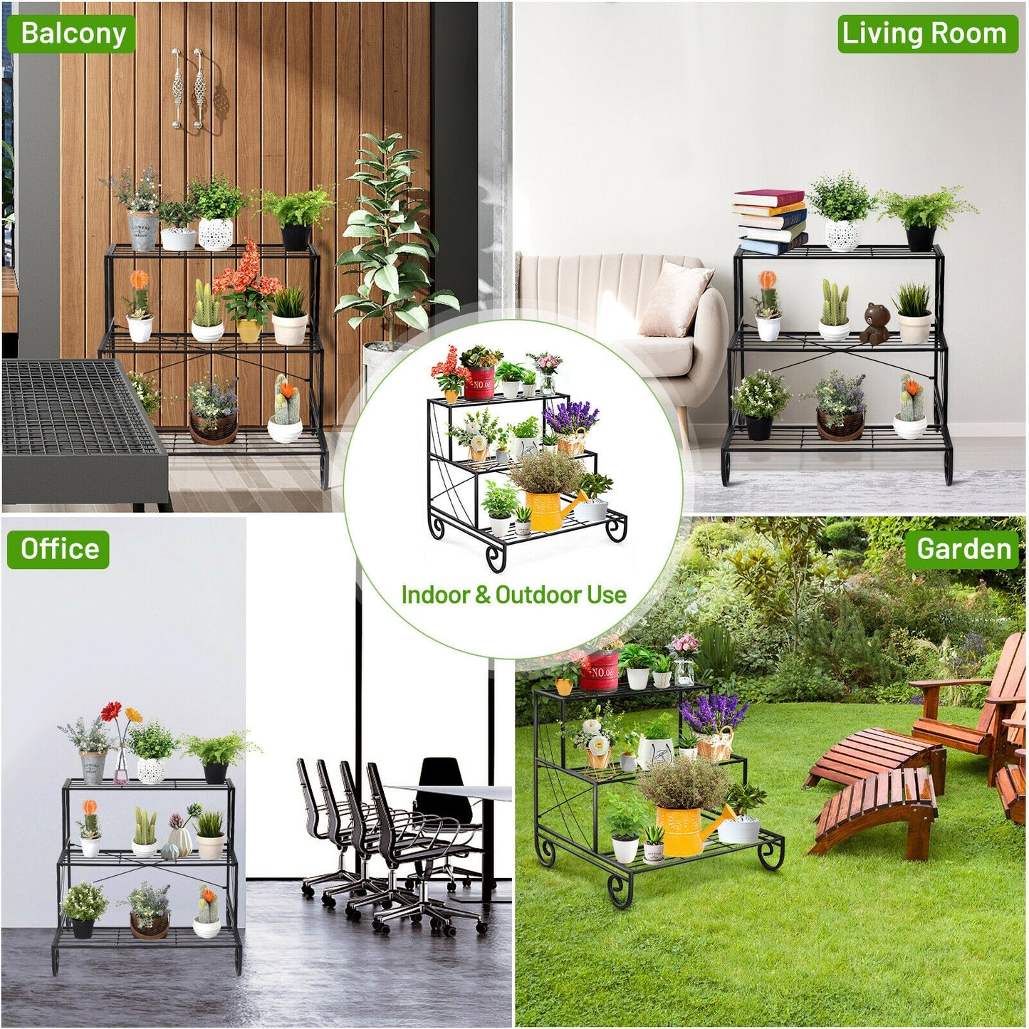 3 Tier Outdoor Metal Garden Planter Holder Shelf Kids Crystal