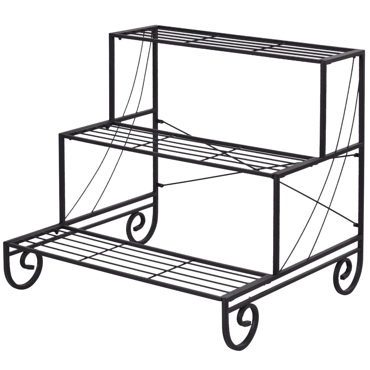 3 Tier Outdoor Metal Garden Planter Holder Shelf Kids Crystal