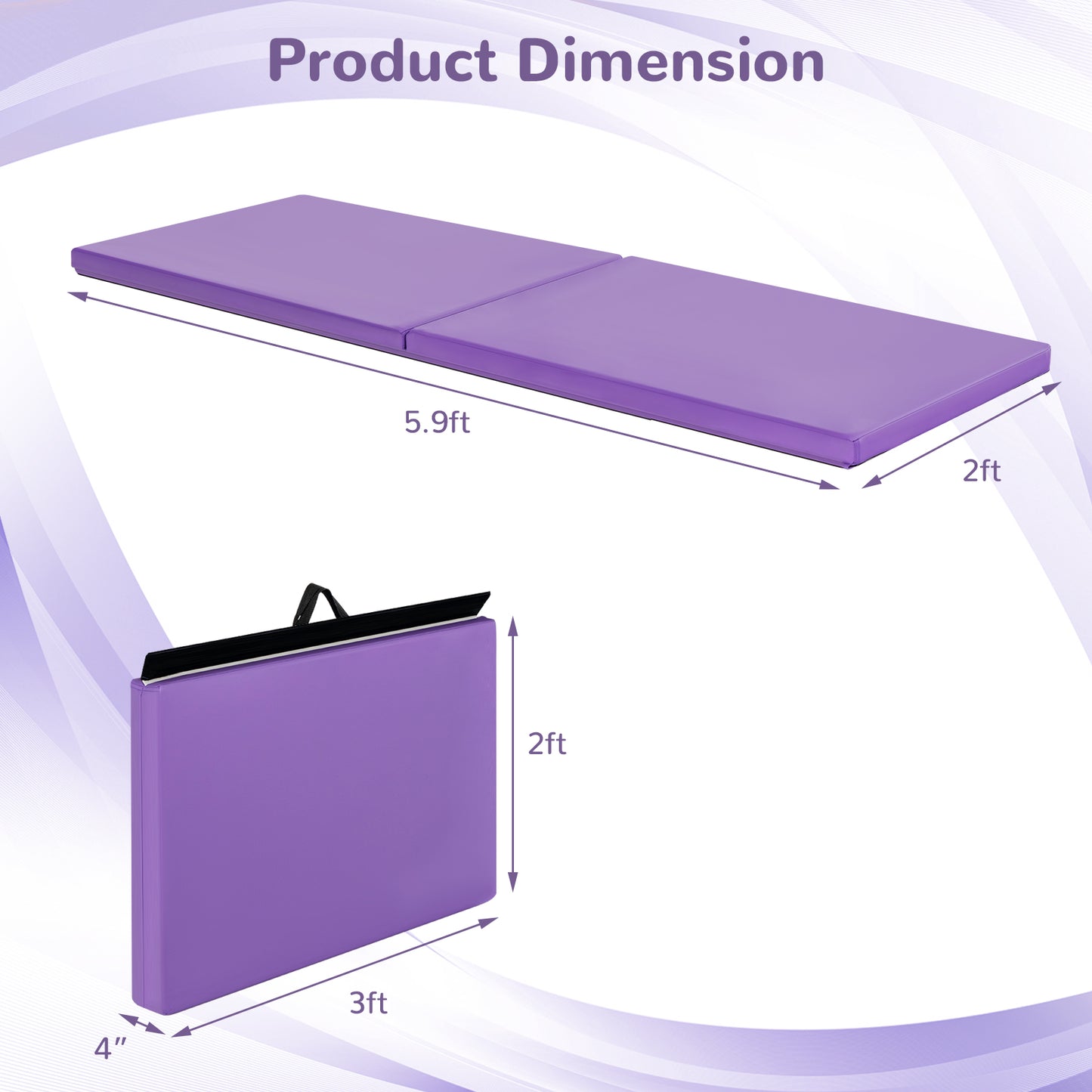 6 x 2 Feet Gymnastic Mat with Carrying Handles for Yoga-Purple Kids Crystal