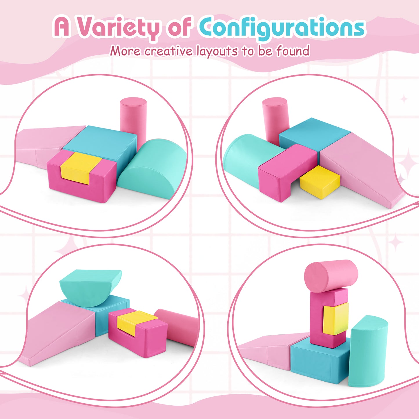 6 Pieces Foam Climbing Blocks Indoor Climb and Crawl Activity Playset with Rectangles-Pink Kids Crystal