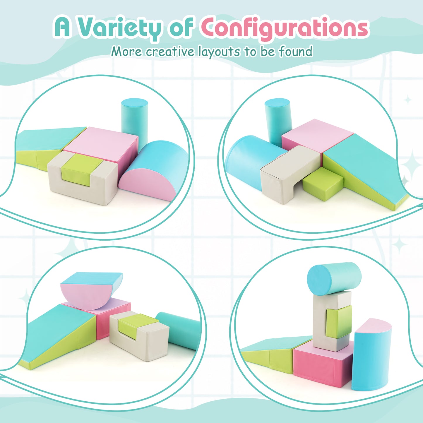 6 Pieces Foam Climbing Blocks Indoor Climb and Crawl Activity Playset with Rectangles-Green Kids Crystal