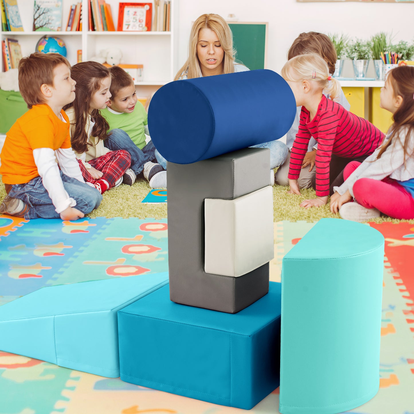 6 Pieces Foam Climbing Blocks Indoor Climb and Crawl Activity Playset with Rectangles-Navy Kids Crystal