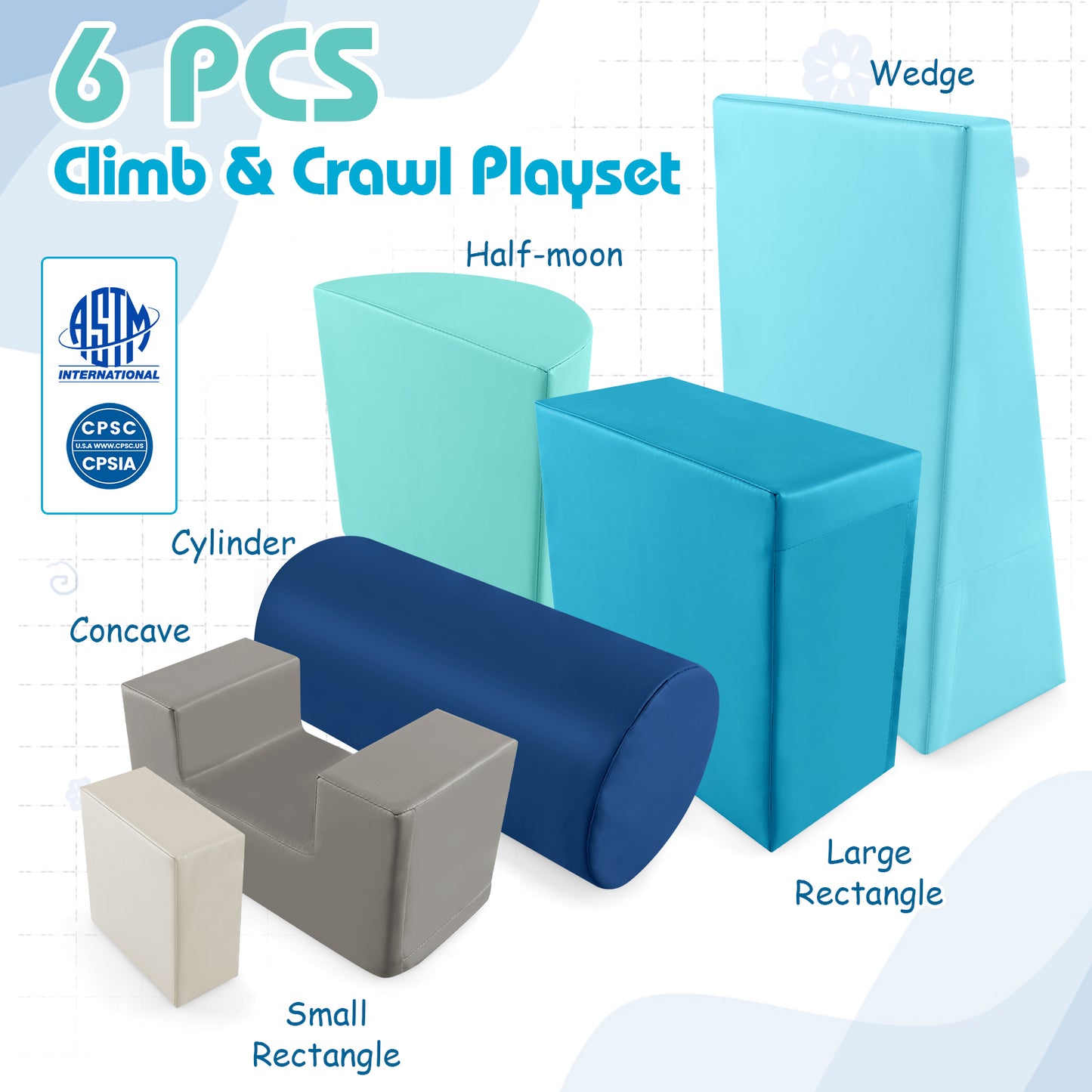 6 Pieces Foam Climbing Blocks Indoor Climb and Crawl Activity Playset with Rectangles-Navy Kids Crystal
